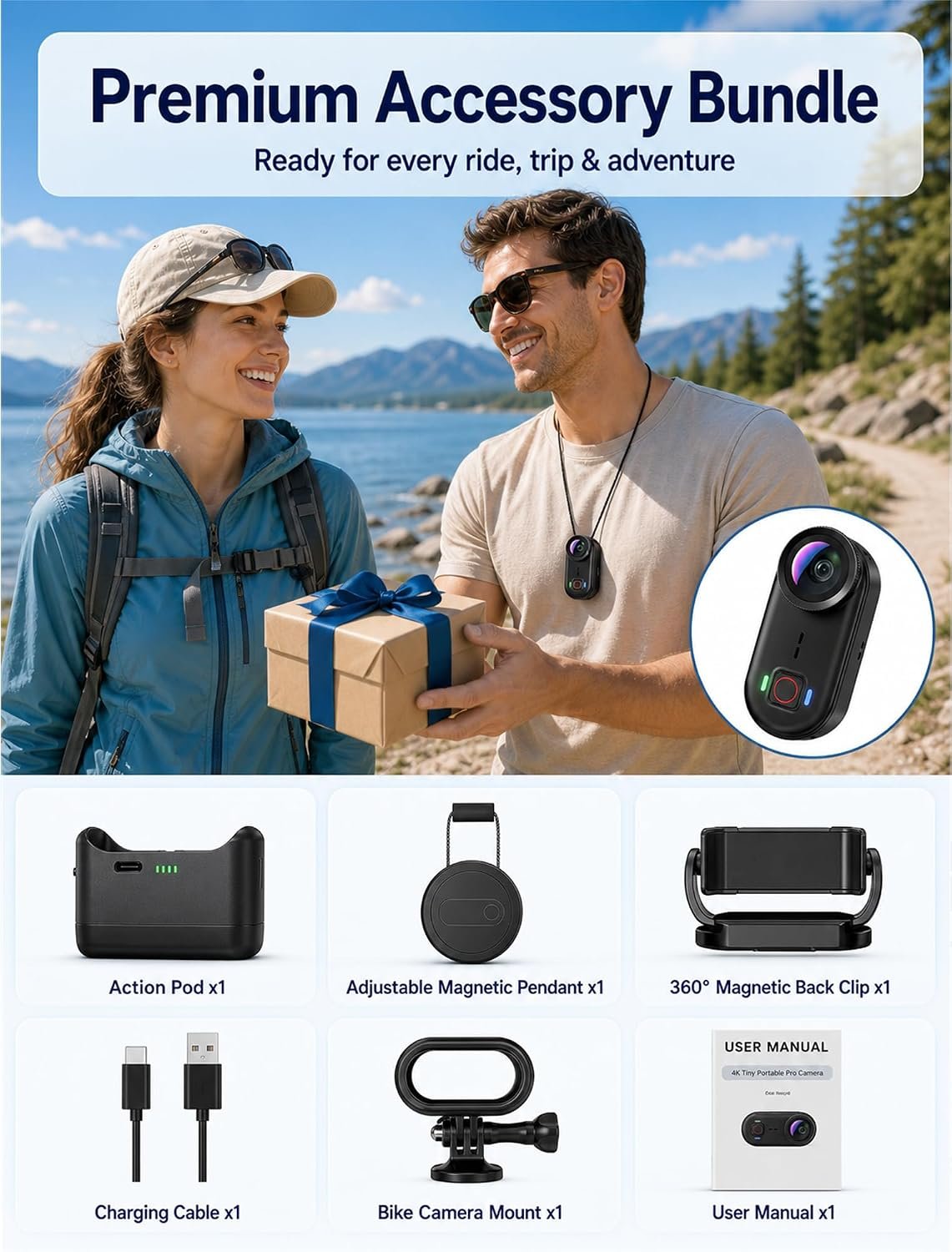 4K Waterproof Mini Action Camera, 64GB WiFi POV Video Wearable Body Camera | Magnetic pendant, clip mount, charging base, hands-free POV recording for motorcycle, hiking and sports - Image 8