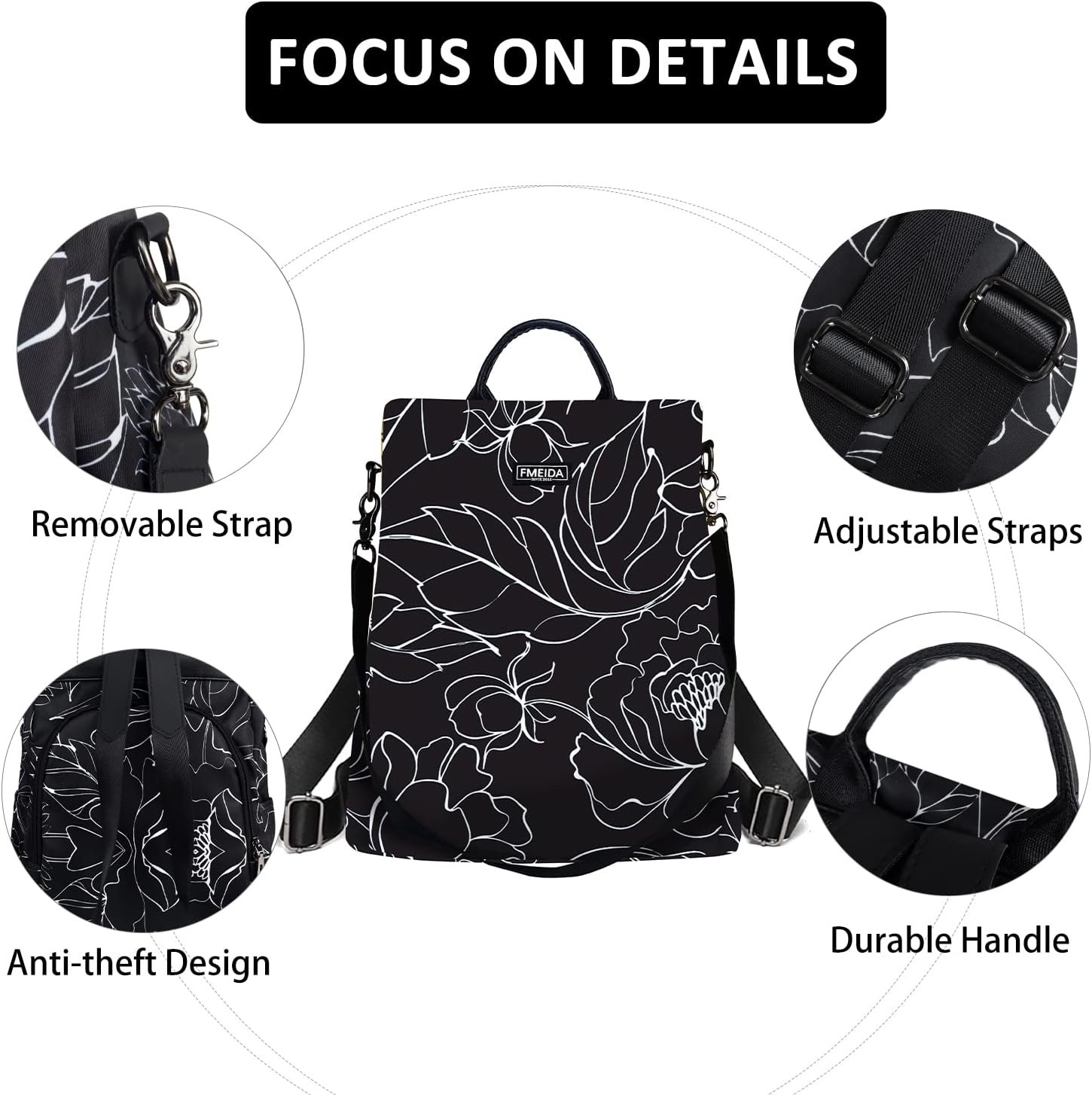 Women's Anti-Theft Backpack Purse | Lightweight Travel Daypack for College, Work & Outdoor | Nylon Back pack with Minimalist Floral Design | Hidden Back Zipper Opening, Compact Travel Size,Summer Purse, Daypack for College Work, Fits 13-inch laptop - Image 5
