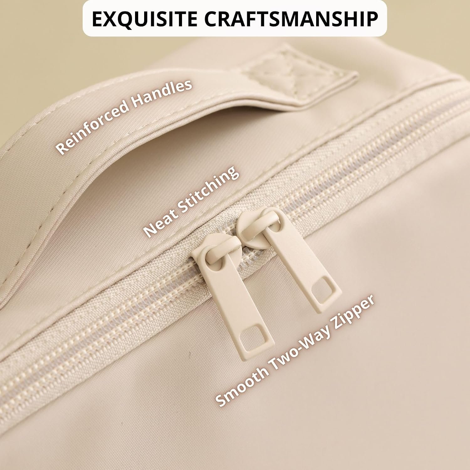 tianzong Travel Makeup Bag with Magnetic Fold-Down Flap, Waterproof Leather Cosmetic and Toiletry Organizer for Women, Multi-Zone Standing Storage, Cream, Large - Image 7