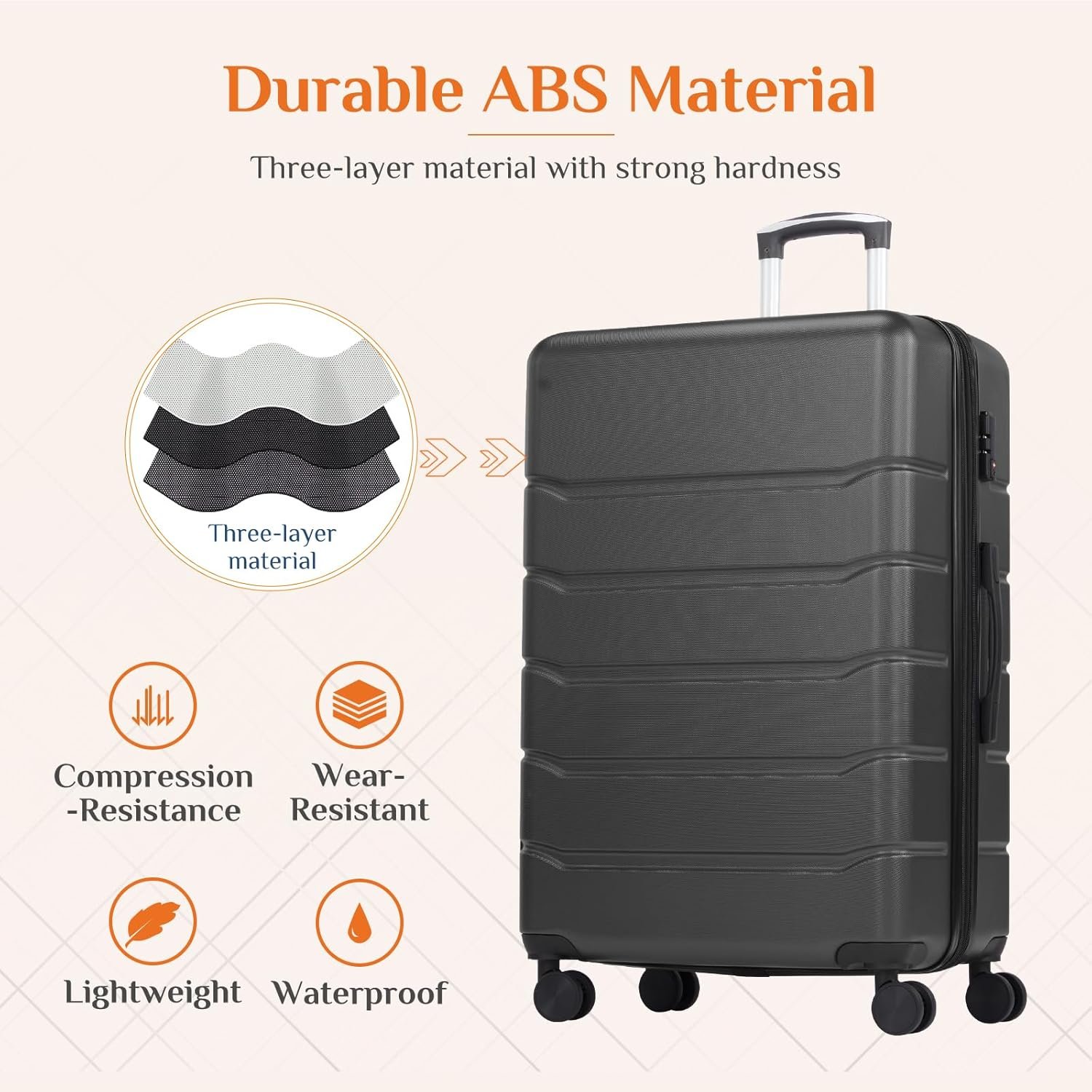 Sweetcrispy 21 Inch Carry On Luggage, Suitcase with Spinner Wheels | Expandable, ABS Hard Shell, Lightweight, Rolling, Smooth, TSA Lock, Business Trips, Short Vacations, Charcoal Black - Image 2