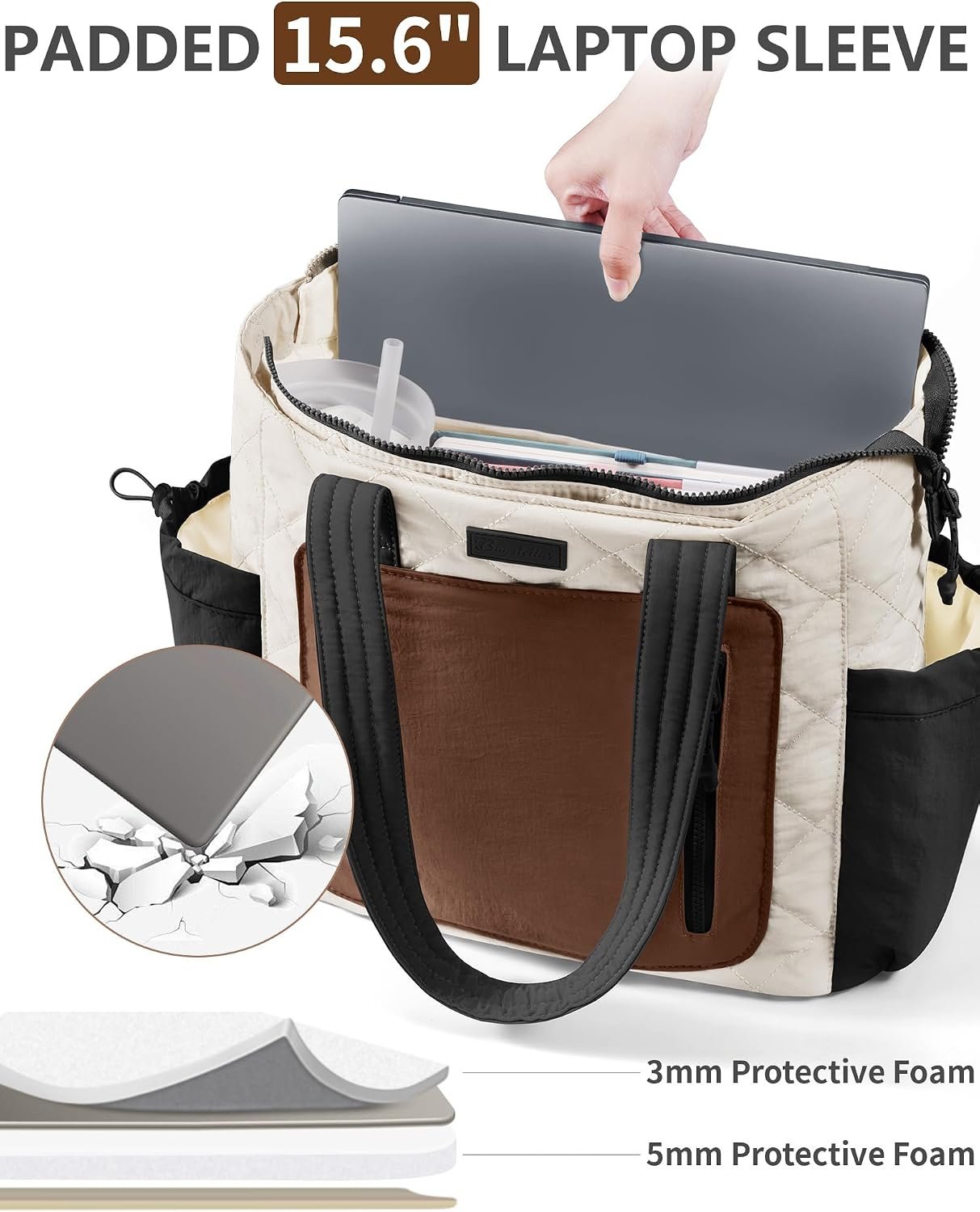 Bagstellar Puffer Tote Bag for Women, Lightweight Puffy Work Laptop Handbag | Quilted Teacher Nurse Carry On Purse with Zipper, 40oz Cup Holder, 15.6" Computer Bag for School Clinical Nursing Travel Gym - Image 8