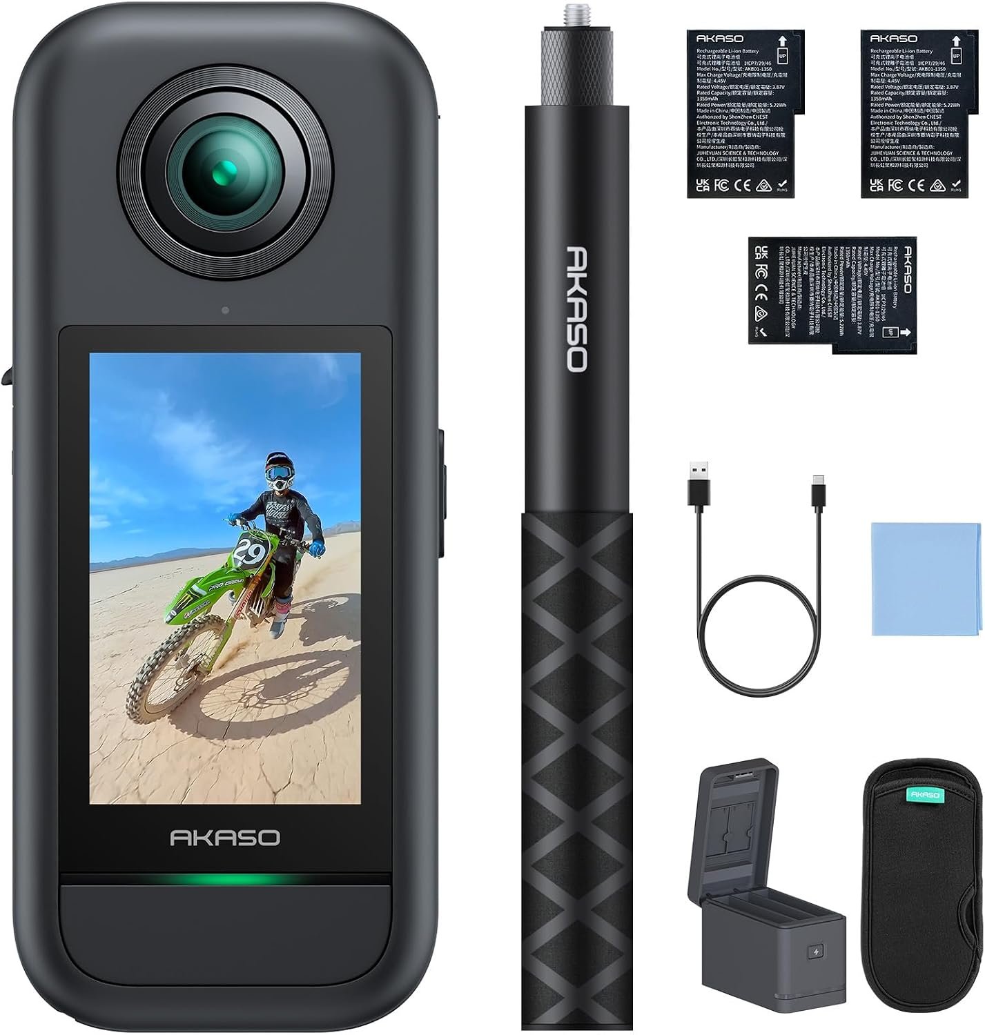 AKASO 360 Action Camera Creator Combo- 5.7K 360 Video with 1/2" 48MP Sensors, 72MP 360 Photo, 360-SuperSmooth, Touchscreen, Invisible Selfie Stick, 360° Horizon Lock, AI Tracking
