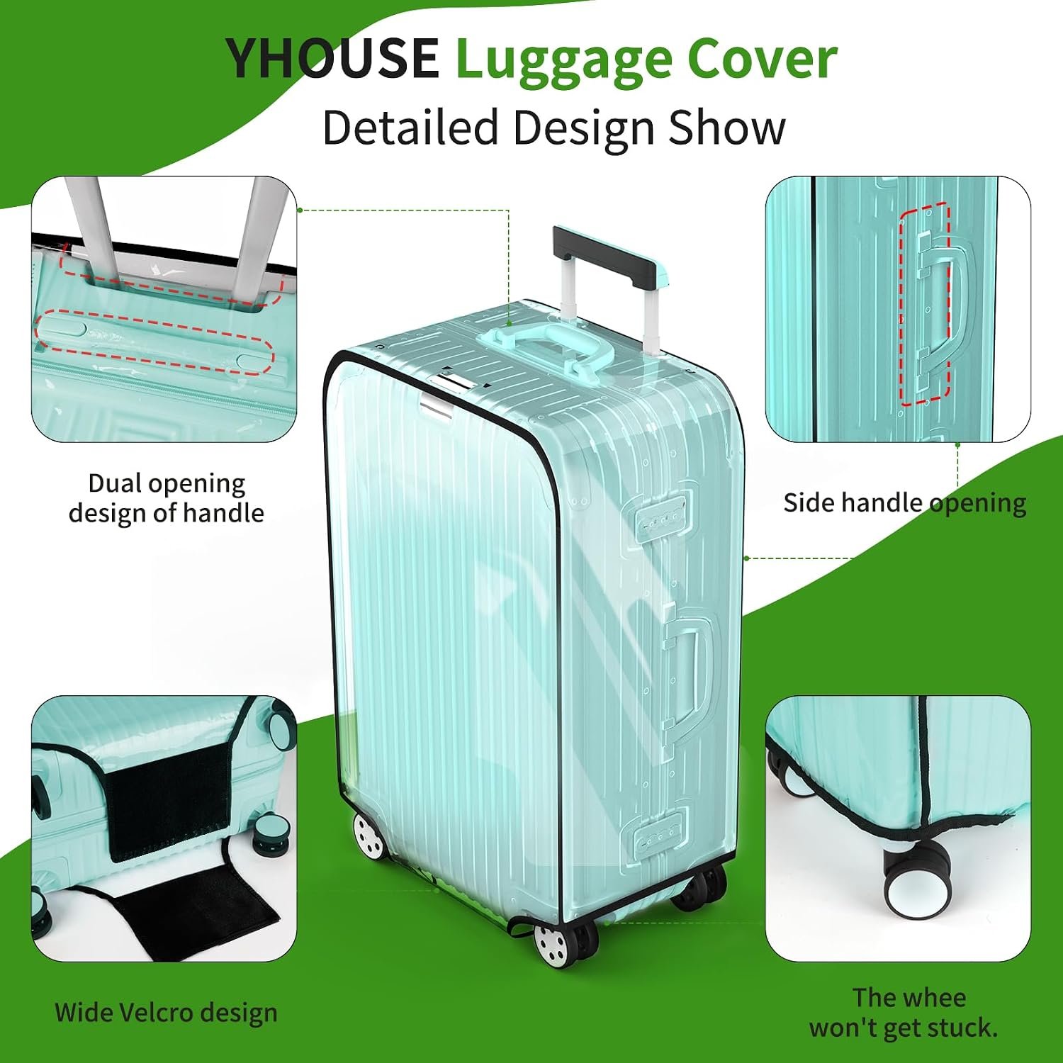 24 Inch Clear PVC Waterproof Luggage Cover with Large Velcro | Thick Transparent Pvc, Waterproof Dustproof, Fits Rolling Luggage. Wide Velcro, Blocks Scratches, Stains And Dirt - Image 6