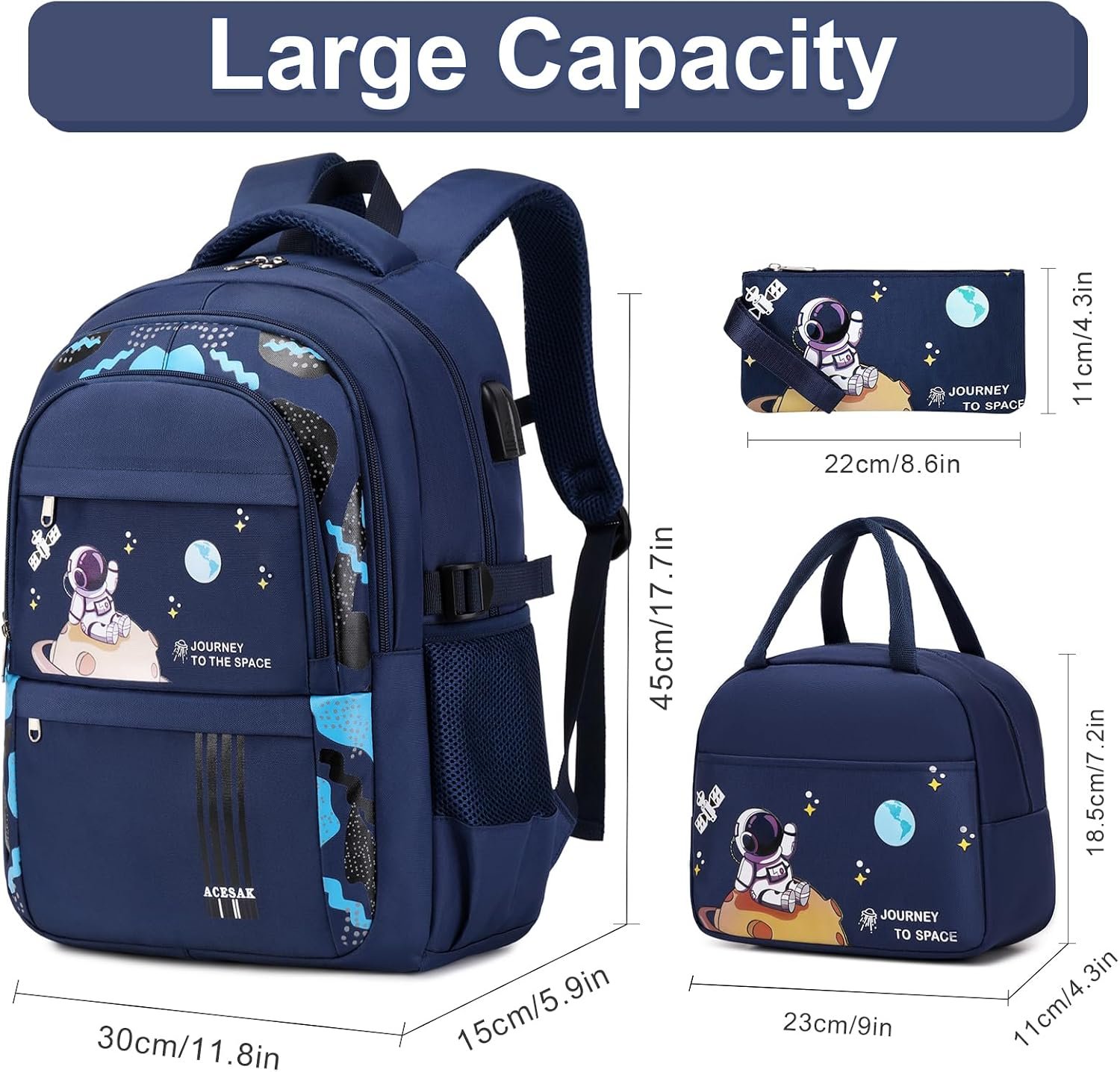 ACESAK Backpack for Boys - Boy Backpack Schoolbag for Boys Kids Children Teens Girls Elementary Middle School Bags, Waterproof Lightweight Kids Bookbag Backpacks Casual Daypack with Lunch Bag Set - Image 2