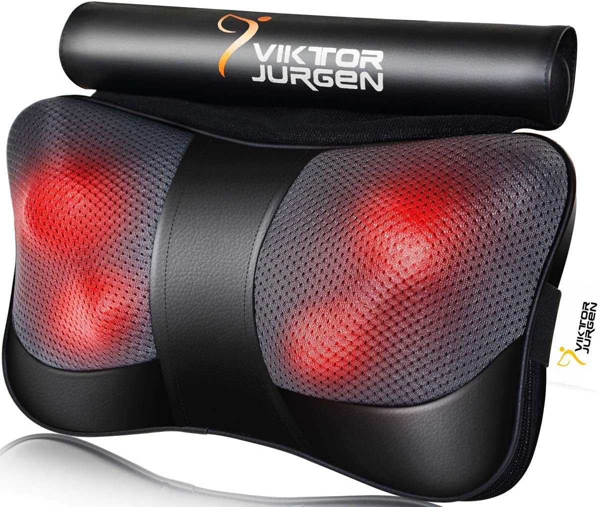 VIKTOR JURGEN Shiatsu Back Massager with Heat, Deep Tissue for Pain Relief | Electric 3D Kneading Massage Pillow for Neck, Shoulder, Back, Christmas Women Gifts for Men Dad Mom Wife Her (NOT Cordless)