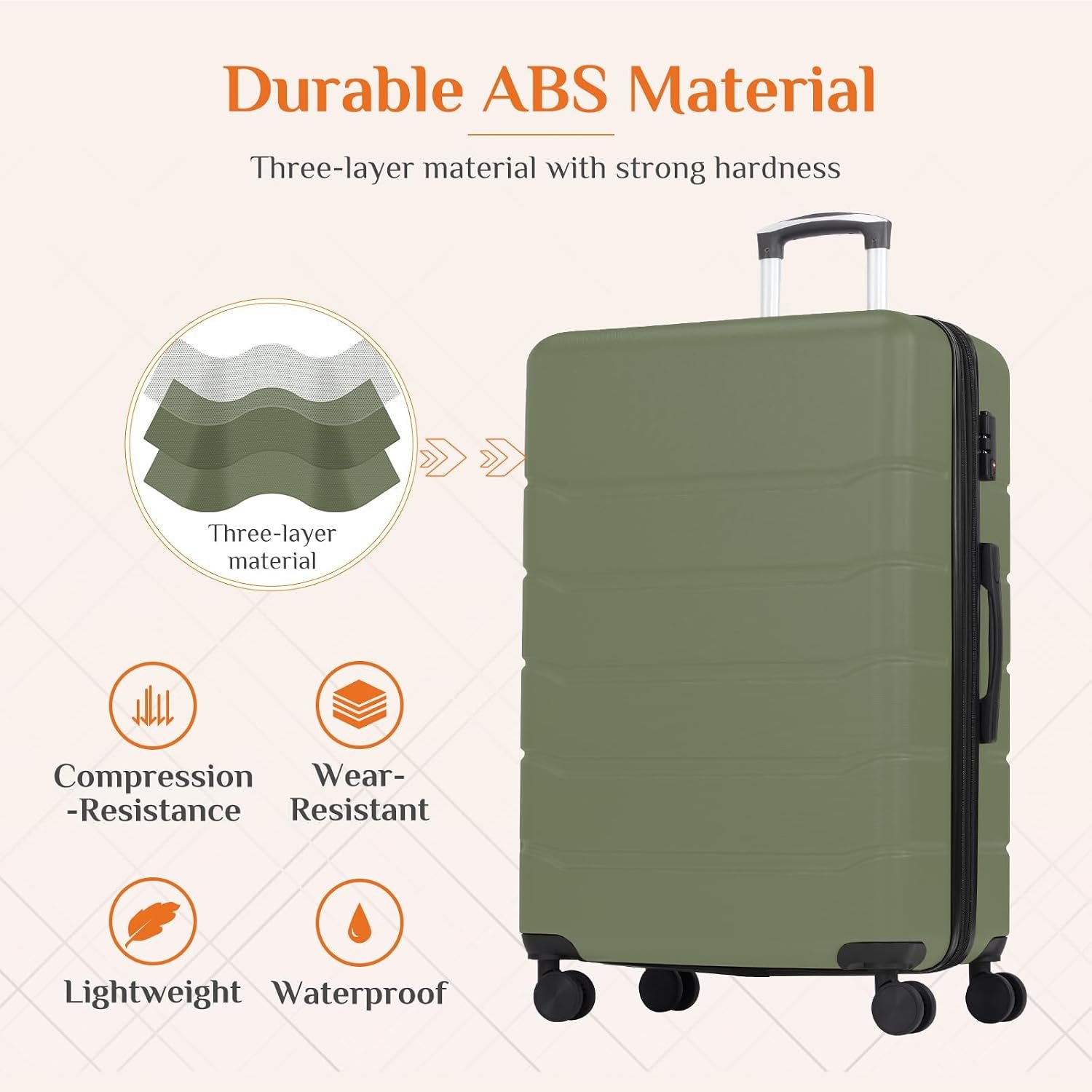 Sweetcrispy 28 Inch Checked Luggage, Suitcase with Spinner Wheels | Expandable, ABS Hard Shell, Lightweight, Rolling, Smooth, TSA Lock, Business Trips and Daily Vacations, Green - Image 8