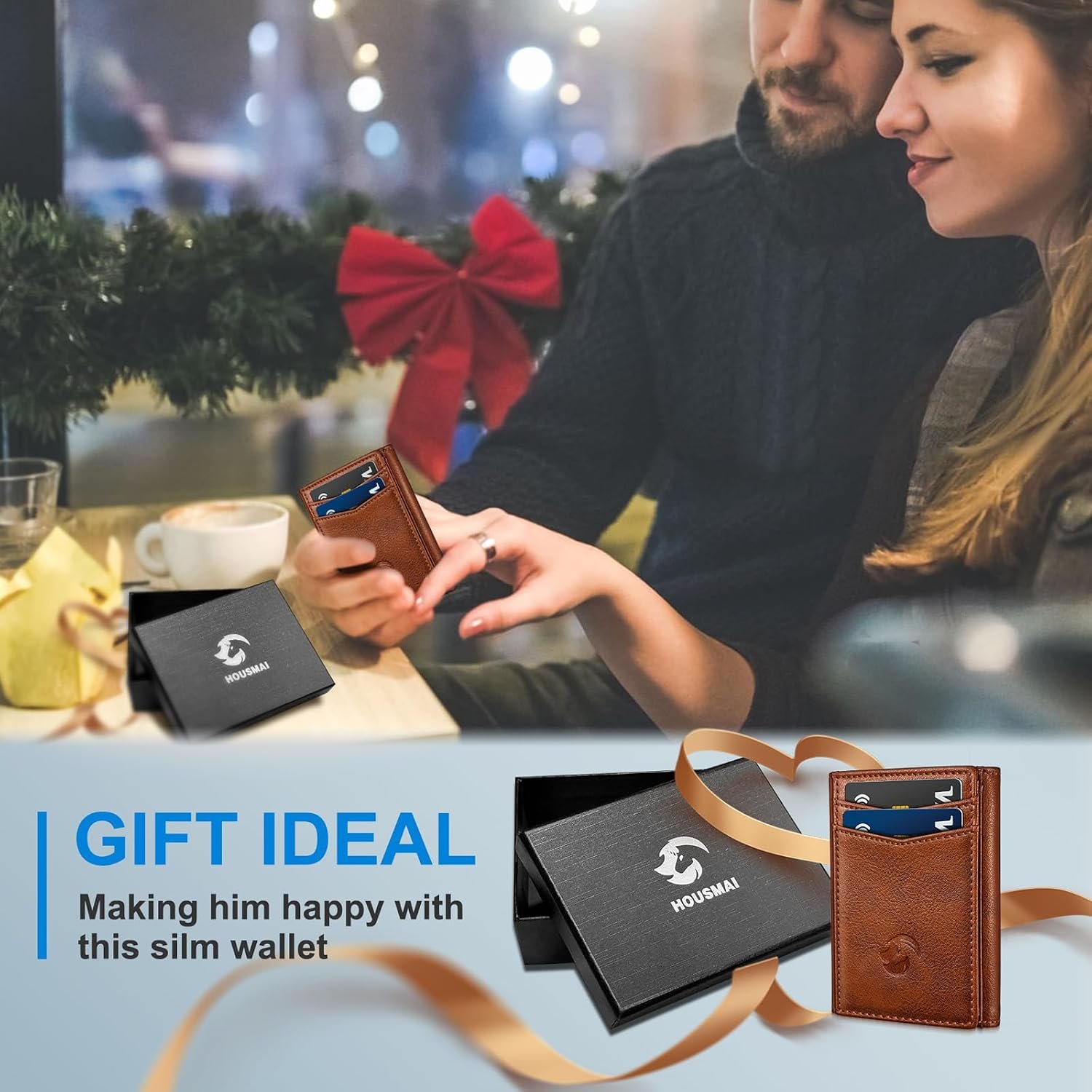 Trifold Wallet for Men - RFID Blocking Leather Slim Wallet with Magnetic Closure, 12 Card Slots, 2 ID Windows & Cash Pocket, Ideal Gift for Him, Daily Carry - Image 5