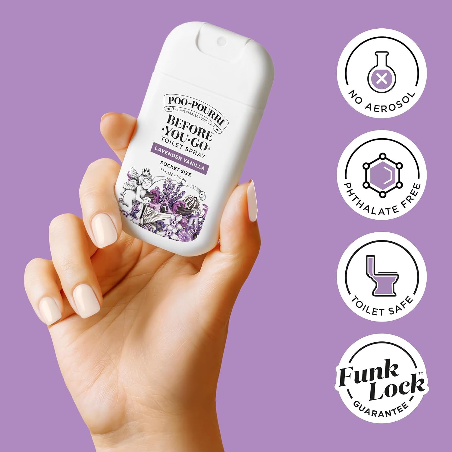 Poo-Pourri Before-You-Go Pocket Toilet Spray, Travel Essentials, Lavender Vanilla, 1 Fl Oz, Up to 50 Uses, On-The-Go Bathroom Odor Deodorizer with Essential Oils, TSA Approved Size - Image 5