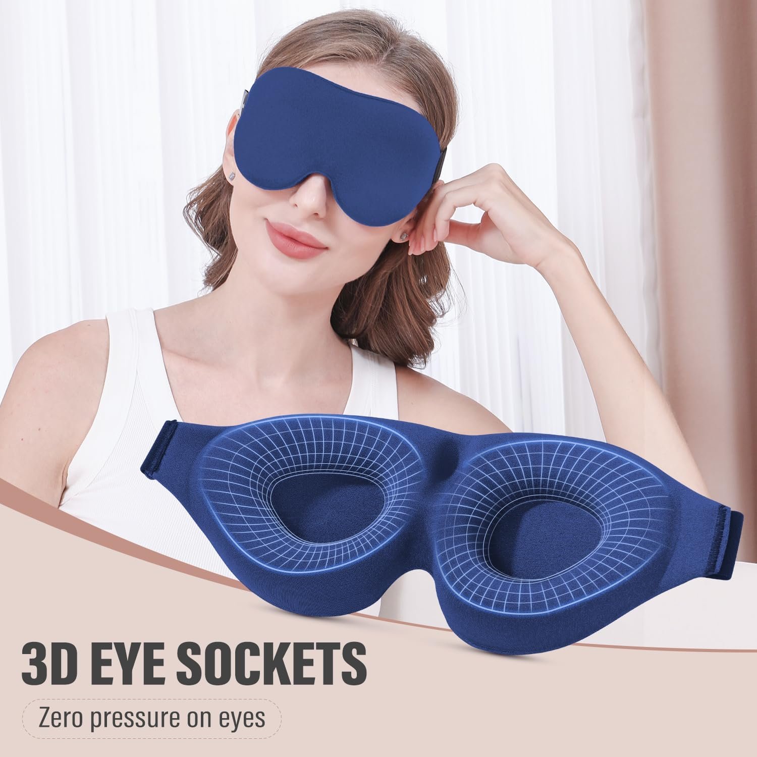 YIVIEW Sleep Mask for Side Sleeper, Light Blocking Zero Pressure Blindfold | Soft Breathable Eye Cover for Women Men, 3D Sleeping Eye Mask Blue, Relaxing Travel Essential, Adjustable, Flight Nap - Image 4