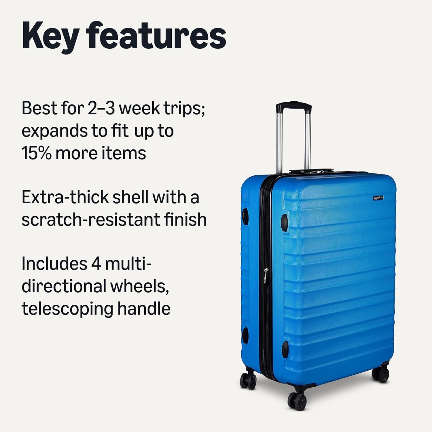 Amazon Basics 30" Hardside Large Checked Luggage, Expandable For Up to 15% More Space, With Scratch-Resistant Surface, Four Multi-directional Wheels, Telescoping Handle, Light Blue - Image 2