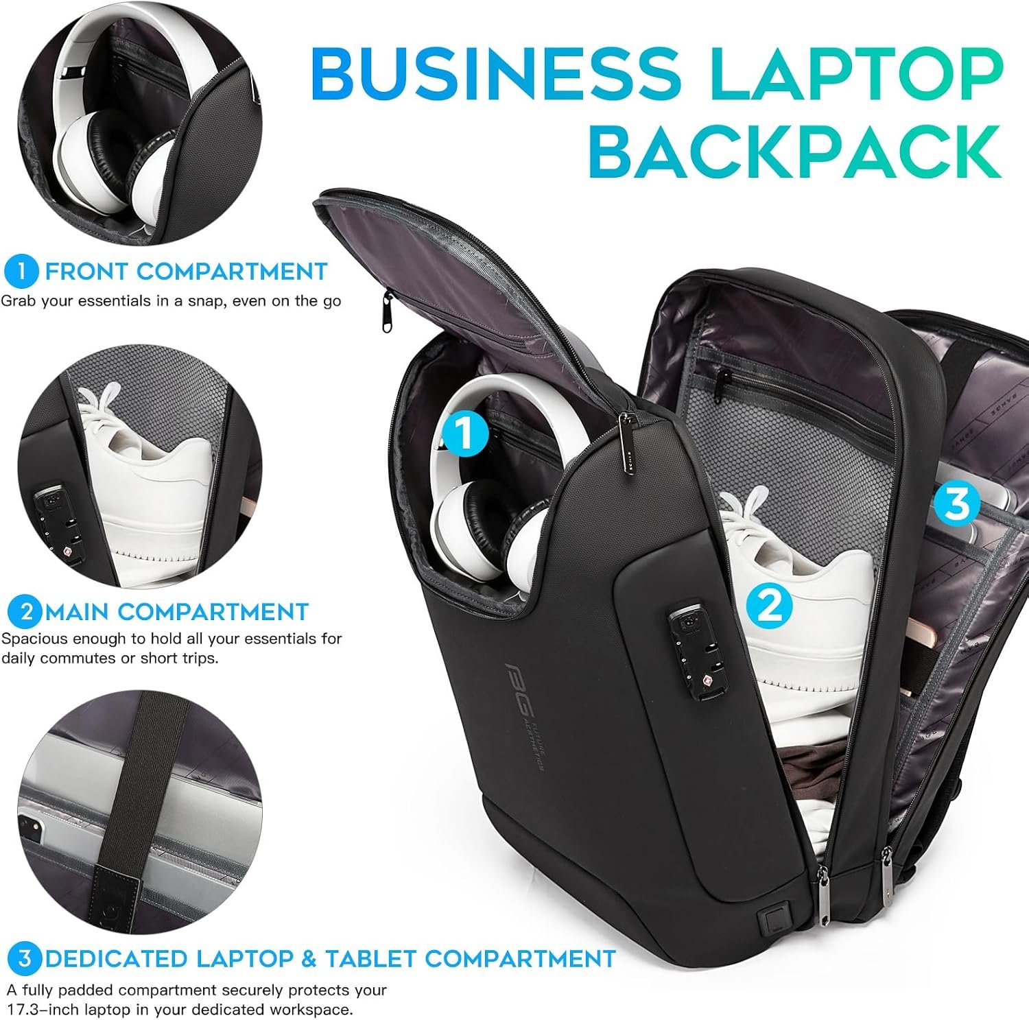 BANGE Anti-Theft Backpack with USB Charging Port 17.3 Inch Business Laptop Backpack - Image 4