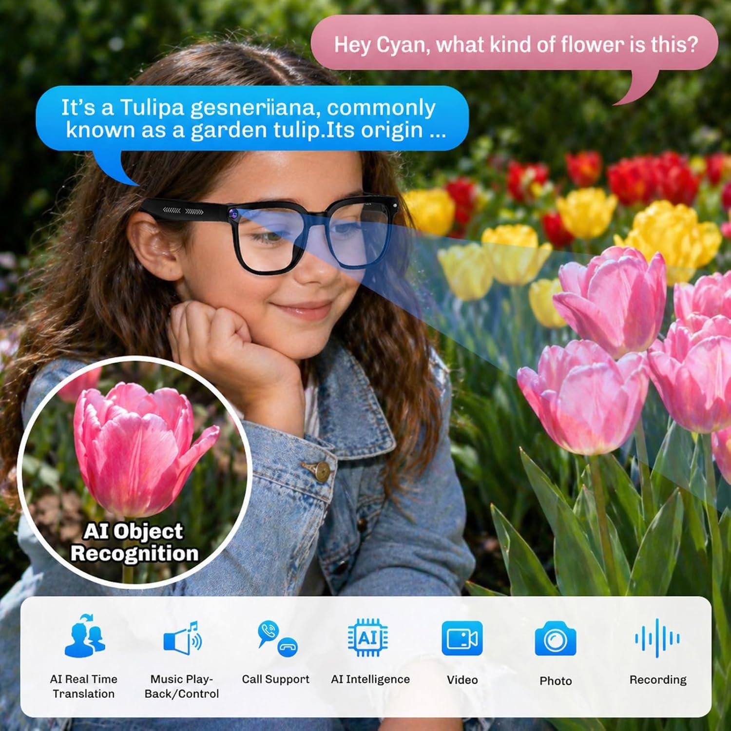 AI Smart Glasses with Camera, 4K HD Video & Photo Capture, Real-Time Translation, Recording Glasses with AI Assistant, Open-Ear Audio, Object Recognition, Bluetooth, for Travel (Transparent Lens) - Image 5