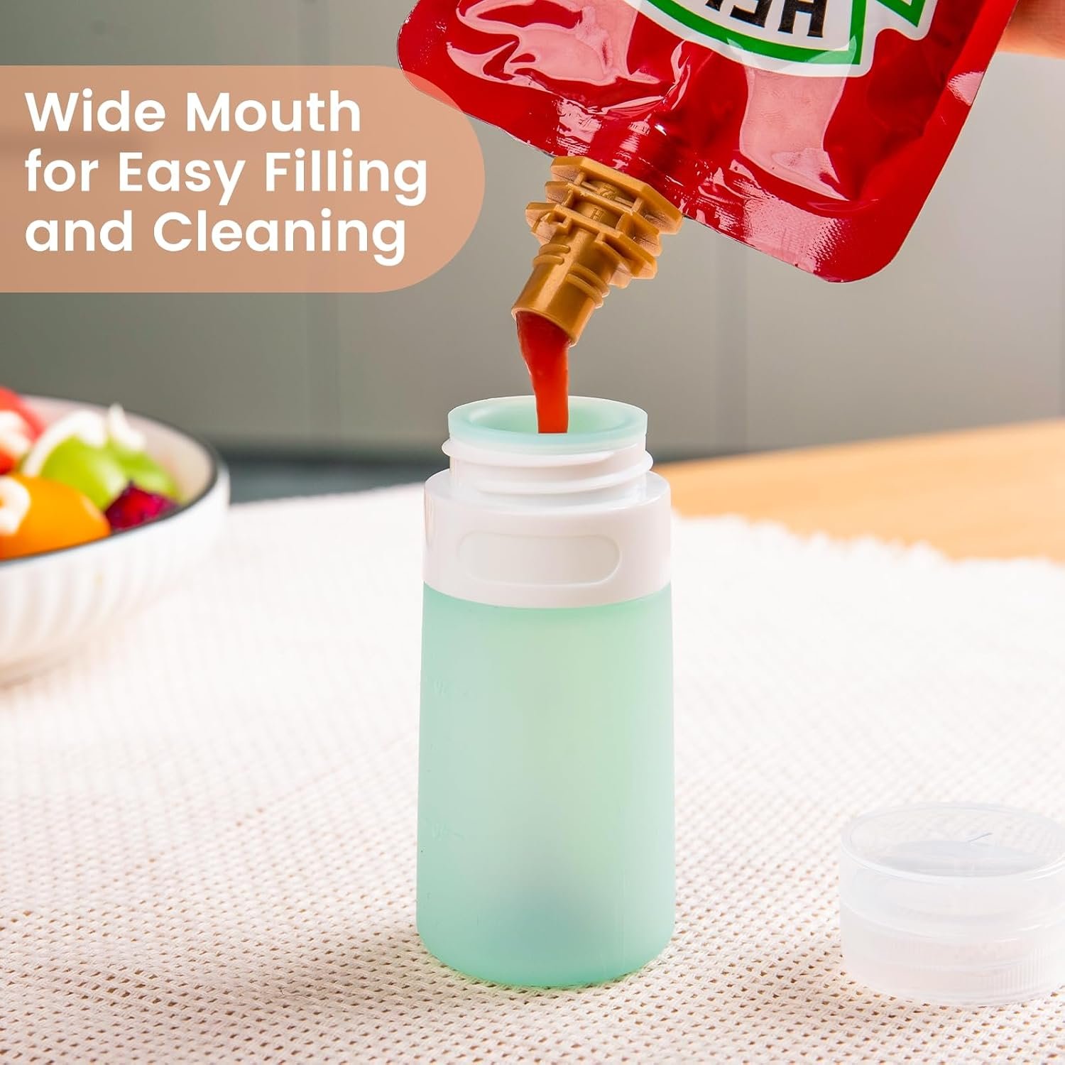MICEBAY 2 oz Condiment Squeeze Bottles, Leakproof Salad Dressing Container | 4 Pack Silicone Salad Dressing Container to Go with Snack Storage Bag, Sauce Bottles for Lunch Box, Ketchup, Syrup, Candies - Image 2