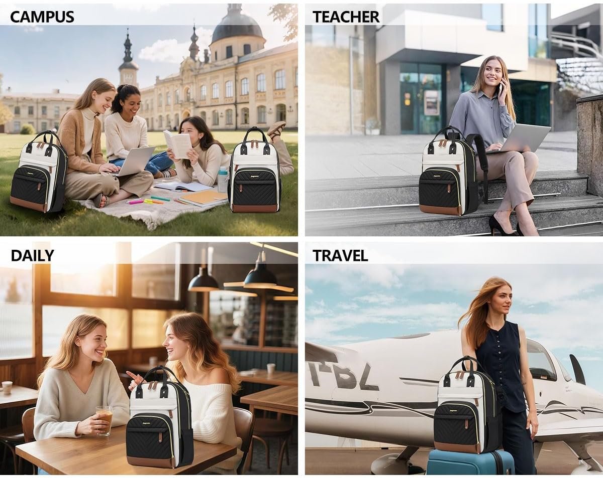 Laptop Backpack for Women Bag - 15.6 inch Work Travel Backpack with USB Charger College Bookbag Waterproof Business Computer Backpack Anti-theft Casual Backpacks for Nurse Teacher Beige Black Brown - Image 7