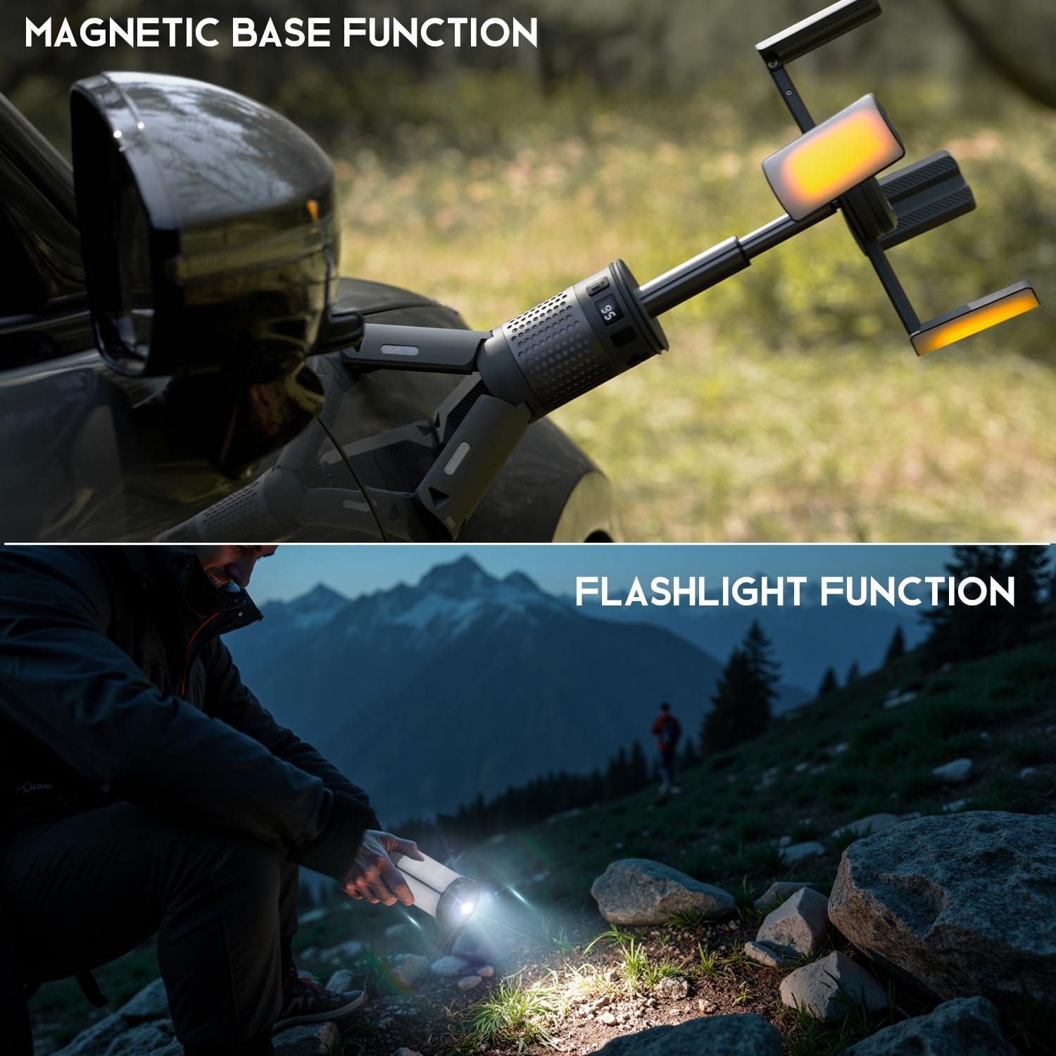 Telescopic Camping Lights with Stand, 40H Playtime, Magnetic Base | 12000mAh Portable Flashlight, RGB Ambient Lighting, Collapsible IPX5 Waterproof for Camping, Hiking and Emergency Use - Image 3