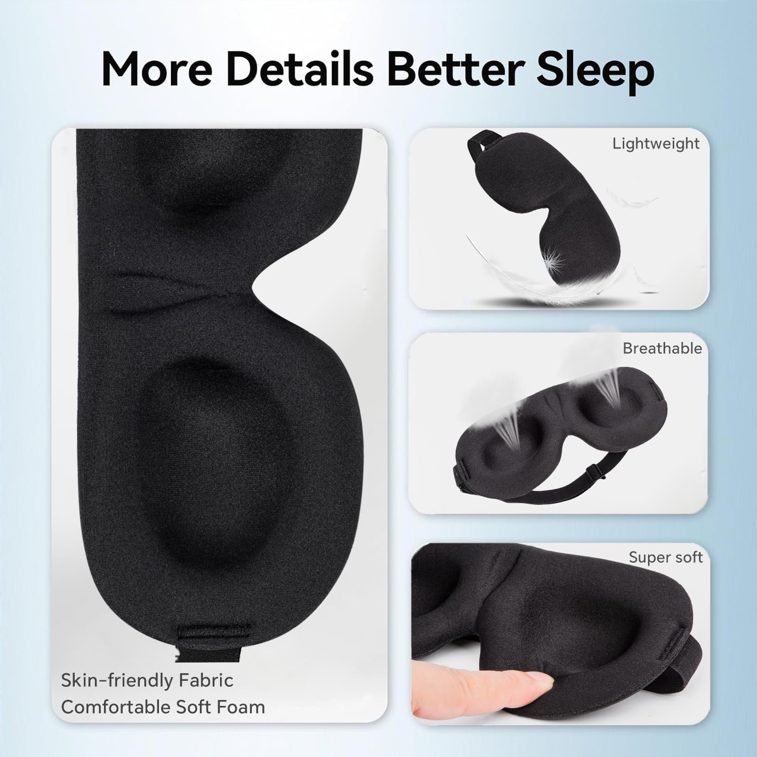 YIVIEW Sleep Mask for Back and Side Sleeper 3 Pack, 100% Blackout Eye Mask | 3D Zero Eye Pressure, Night Blindfold for Women Men, Lightweight & Breathable Soft Sleeping Eye Cover, Travel Nap Essentials - Image 6