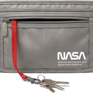 NASA Money Belt with RFID-Secured Passport Protection (Lunar Grey) | Concealed Carry | Genuine NASA Insignia | RFID Blocking | YKK Zippers | Breathable Mesh | Key Carabiner