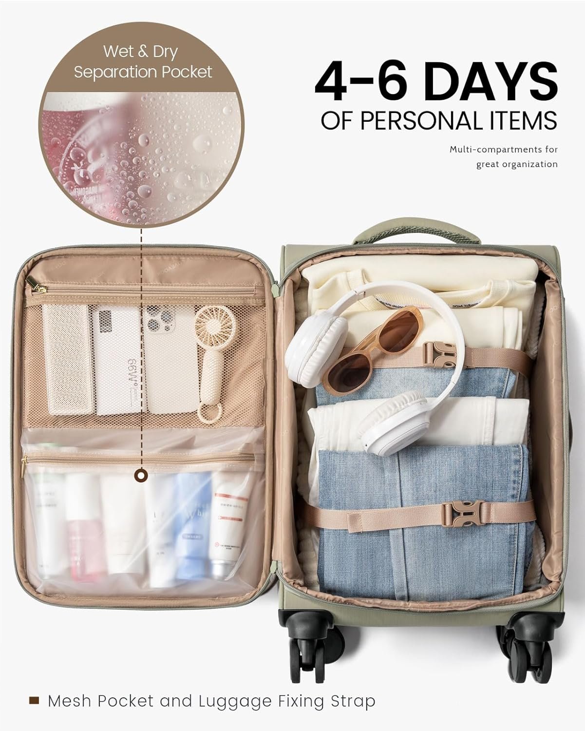 LOVEVOOK Carry On Luggage 22x14x9 Airline Approved, 22 Inch Softside Suitcases with Spinner Wheels, Lightweight Carry-on Suitcase with TSA Lock for Women Men, Large Luggage for Travel Business Trip - Image 4
