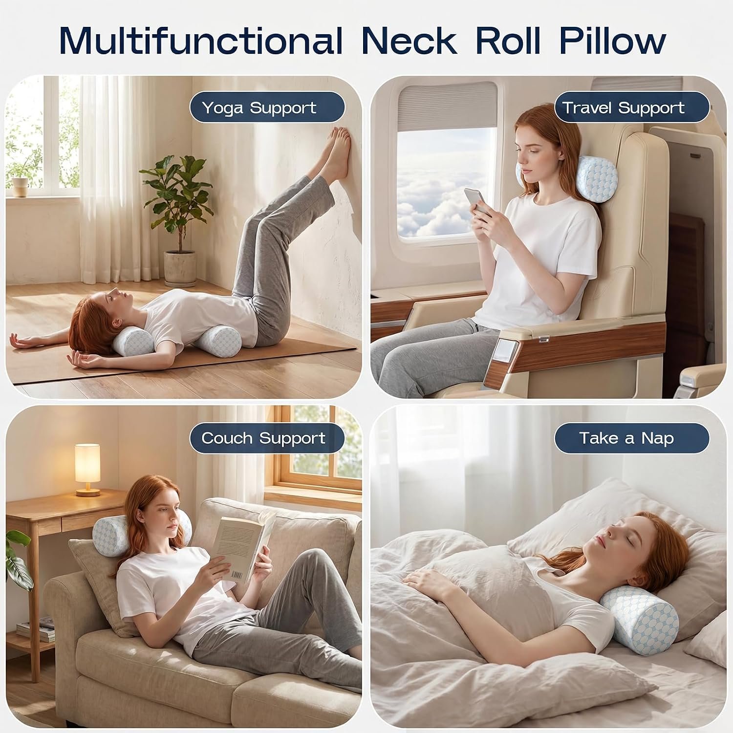 Neck Roll Pillow for Neck Pain Relief - Memory Foam Neck Support Pillow for Bed | Round Neck Pillow for Sleeping, 15.7 * 6 * 6 inch (Cool-Blue) - Image 7