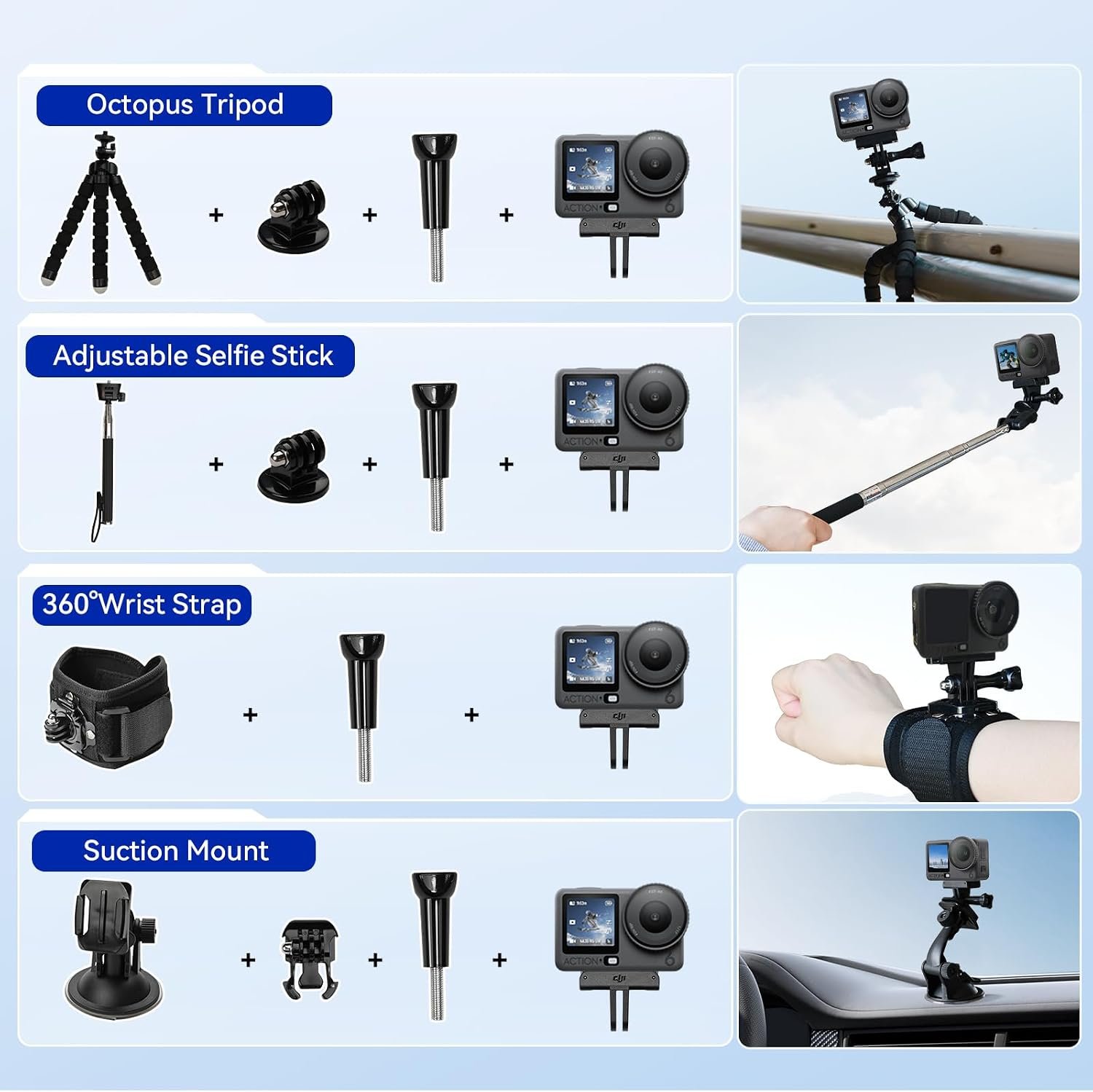 DJI Osmo Action 6 8K Waterproof Action Camera Bundle | 1/1.1" Square Sensor, 50GB Built-In Storage, Original Essential Combo + 58-in-1 Accessory Kit + 2 Extra Batteries + 64GB Card - Image 2