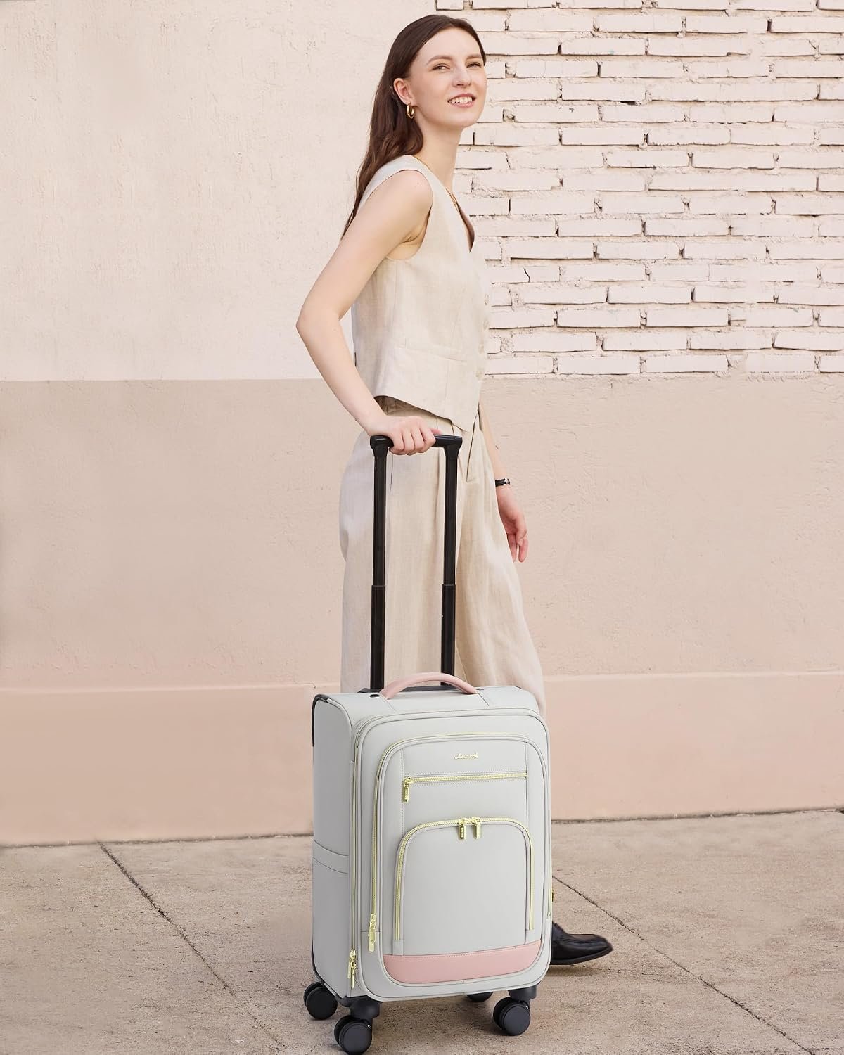 LOVEVOOK Carry on Luggage 22x14x9 Airline Approved with Garment Bag & Spinner Wheels, 20 Inch Large Rolling Suitcase with TSA Lock, Softside Lightweight Underseat Carryon Luggage for Women Travel, 49L - Image 2