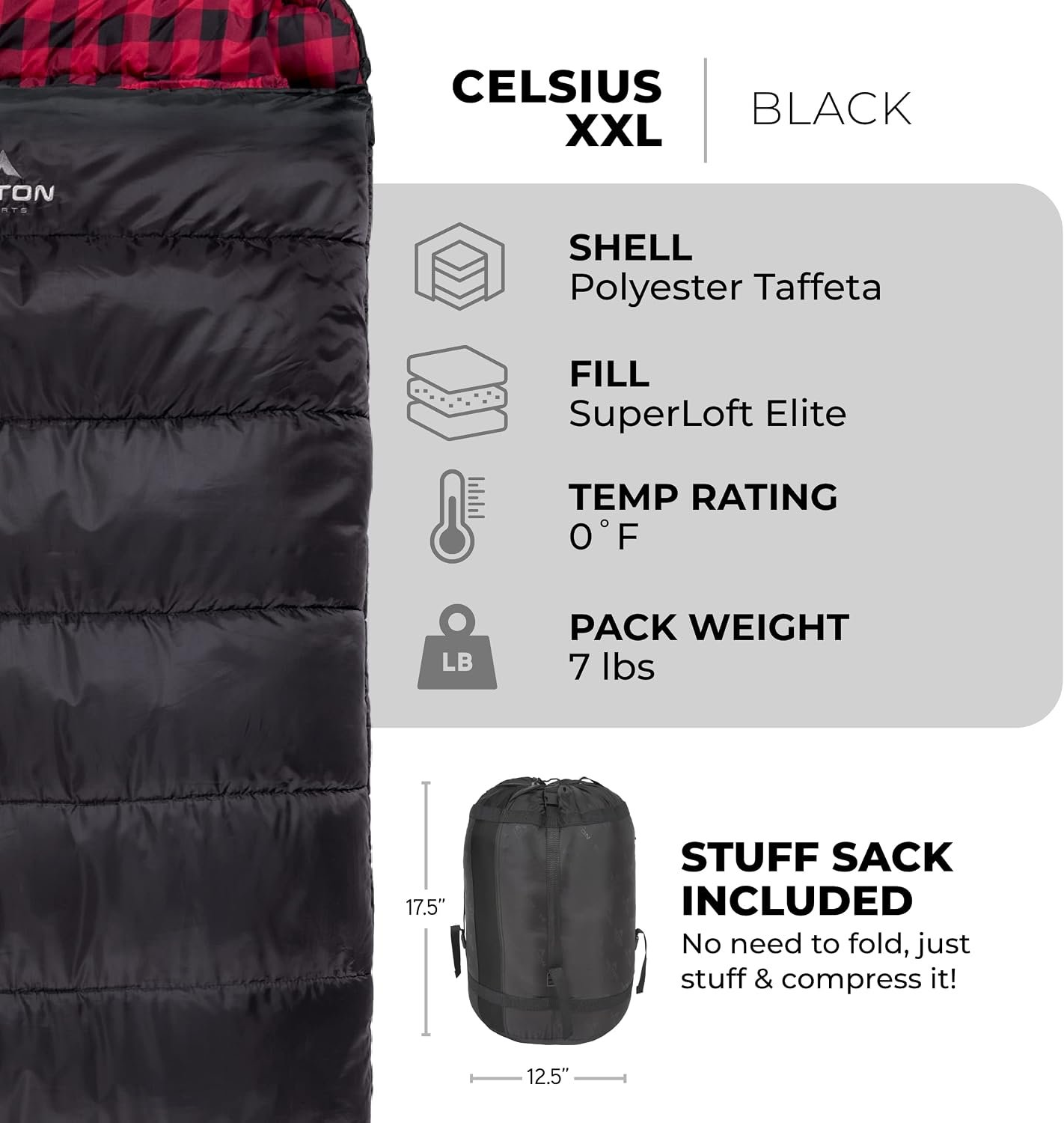 Teton Celsius XXL Sleeping Bag, Cold Weather Sleeping Bags for Adults and Kids, Camping Made Easy and Warm. Compression Sack Included - Image 3