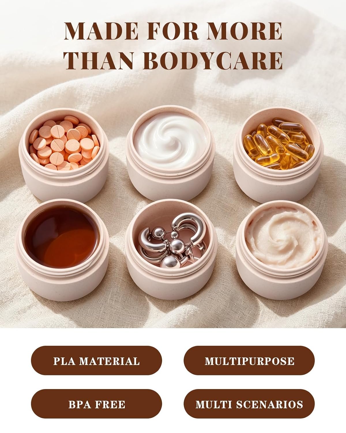 Lotour Refillable Containers, Travel Toiletry Jars, Beige 1oz 3 Pack | Plant-Based Material, Dual Thread Leakproof, TSA Compliant, Travel Friendly, Comes With Magnetic Labels & Crystal Stickers - Image 3