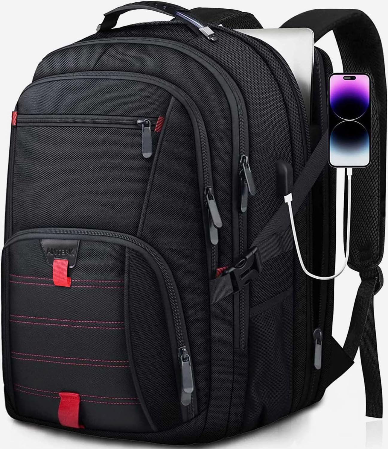 ANTERK Extra Large Travel Laptop Backpack 17.3 In Carry on Backpack for Men | Travel Backpack Anti Theft Water Resistant College Bussiness TSA Airline Approved Work Computer Backpack, Black - Image 7