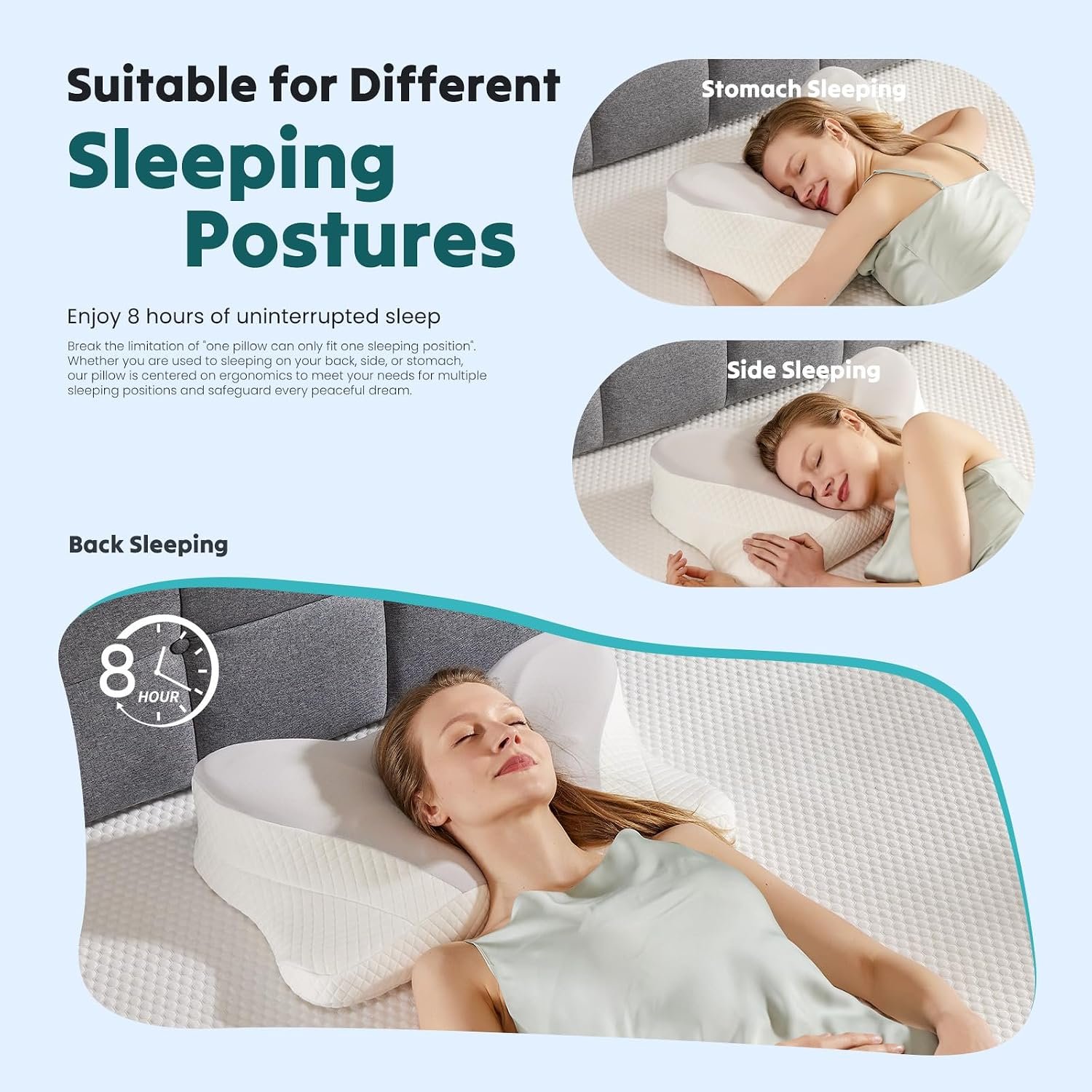 Sweetcrispy Cervical Pillow for Neck Pain Relief, Cooling Memory Foam | Contour Pillow for Side, Back, and Stomach Sleepers, Ergonomic Orthopedic Bed Pillow for Adults, Queen Size, Grey - Image 7