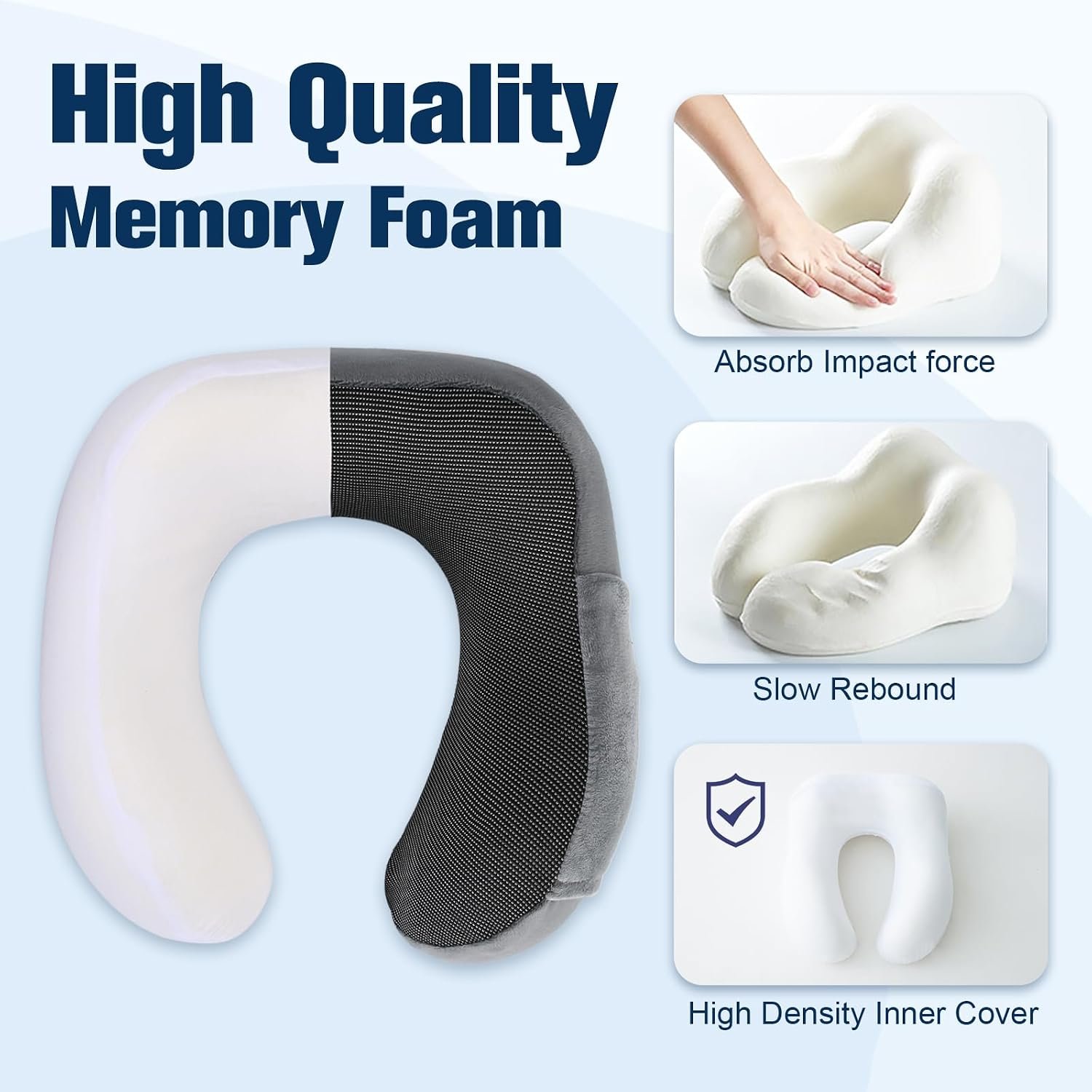 Cirorld Neck Pillow for Traveling, Travel Pillows for Airplanes Grey | 100% Memory Foam Travel Neck Pillow, Adjustable Flight Pillow, Portable Plane Accessories with Eye Mask, Earplugs, Carry Bag - Image 5