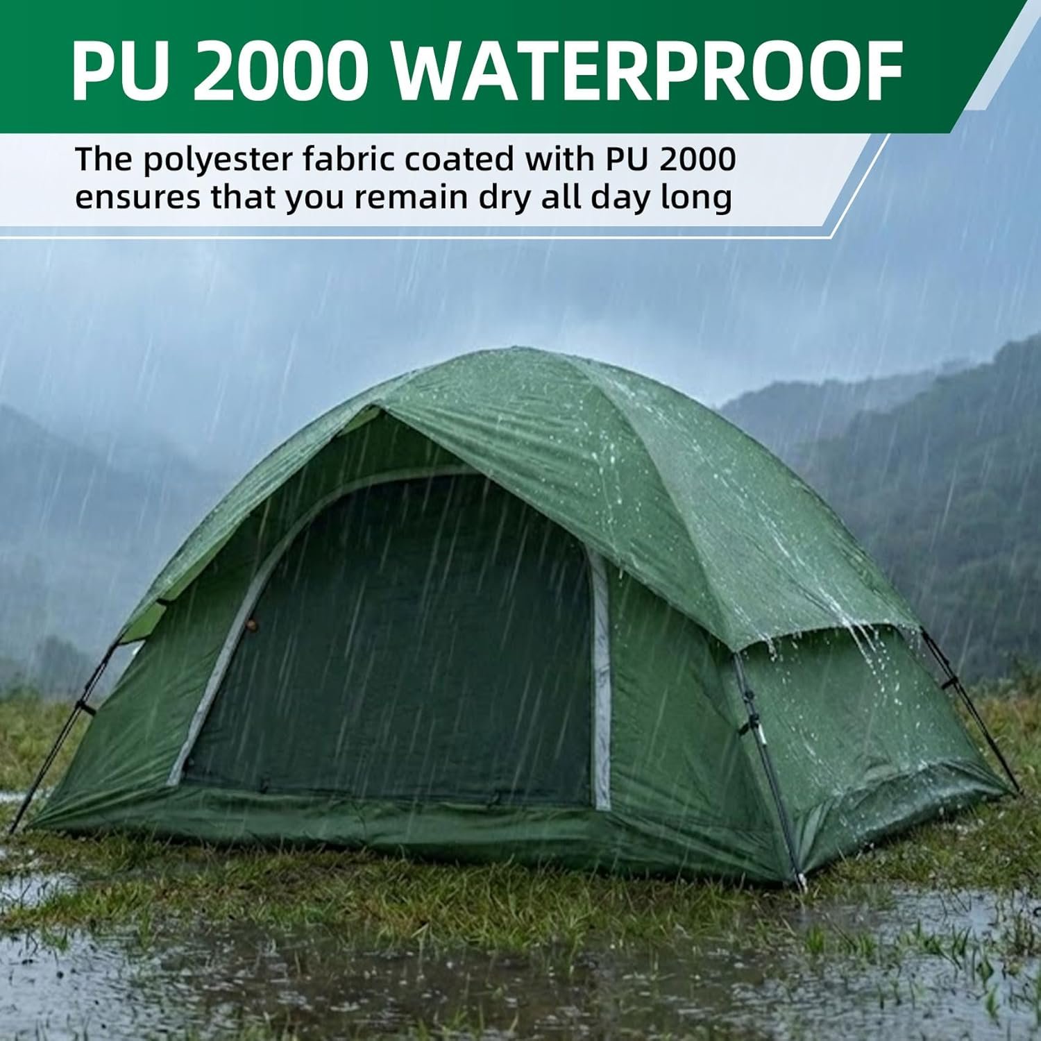 Clostnature Waterproof Camping Tent for 2 Person, 4 Person, Easy Setup Tent | 190T Polyester, PU2000, Lightweight, Durable, Compact, Freestanding, Great Ventilation, Small Tent for Outdoor, Kids, Scouts - Image 2