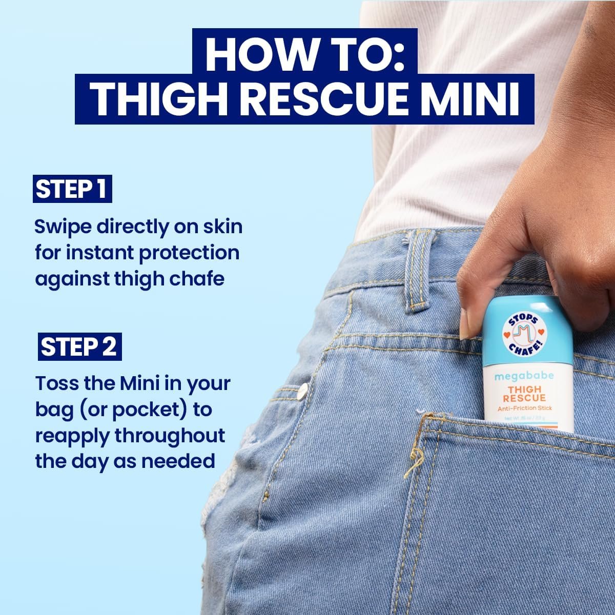 Megababe Thigh Rescue Anti-Chafe Stick Mini | Travel size, great for on-the-go | Prevents skin chafe & irritation | Thighs, arms, bra-lines & more - Image 6