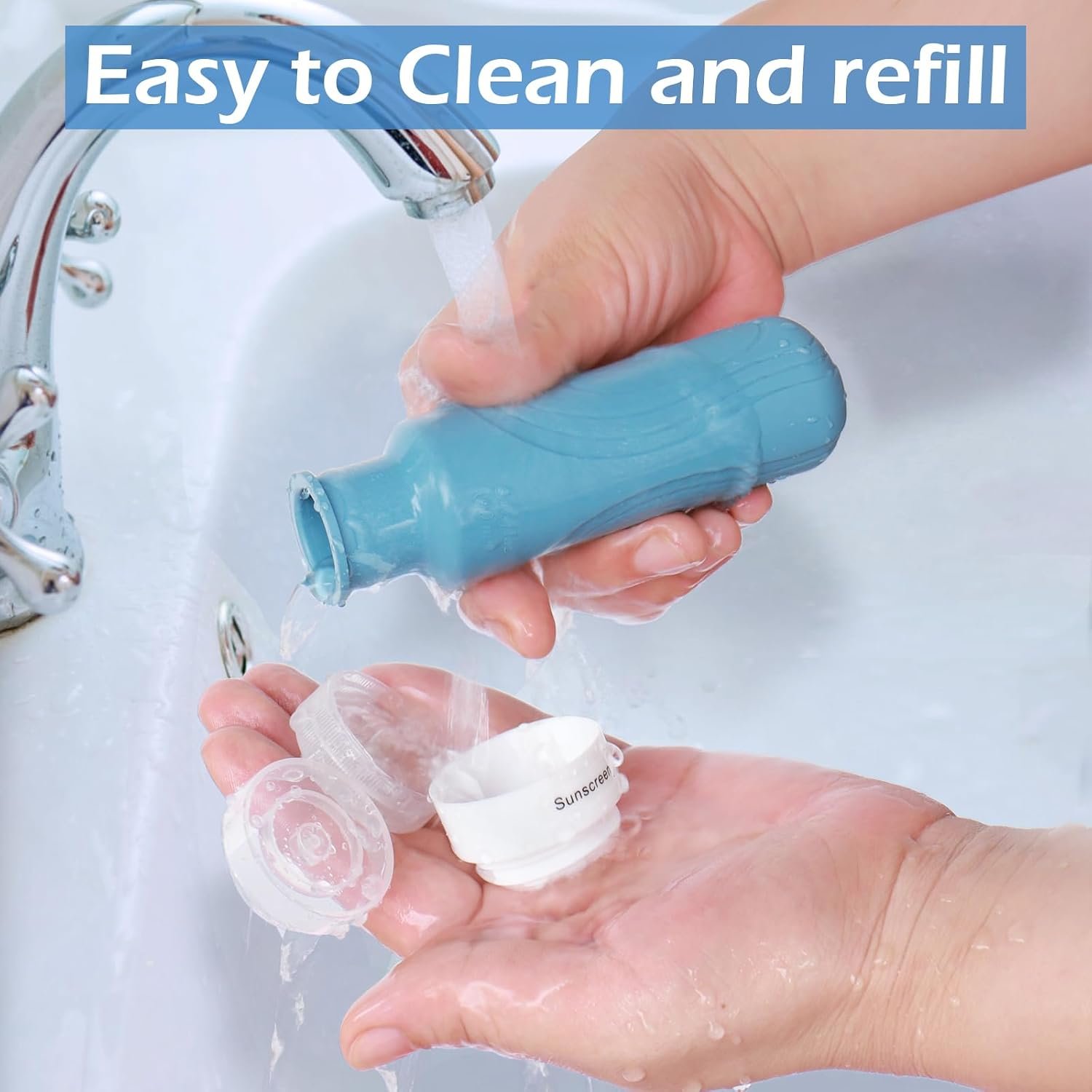 GLAMFIELDS Travel Bottles for Toiletries,TSA Approved 3oz size Leak Proof Silicone Containers for Shampoo, Conditioner,Easy to Squeeze and Portable, Essentials for Traveling (4 Pack) Black | TSA approved; Leak-proof silicone; Easy to squeeze; For shampoo, conditioner; Portable toiletry containers; for travel - Image 5