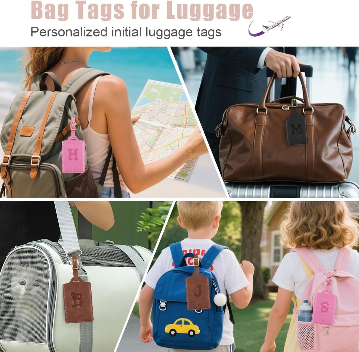 Luggage Tags for Suitcase Personalized Initial Leather Bag Tags | Embossed Travel Tags, 3 Info Cards, Privacy, Travel Essentials, Monogrammed Letter, Backpack Tags, Women and Men, Brown B - Image 5