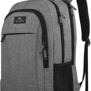 MATEIN Travel Laptop Backpack, 15.6 Inch College School Computer Bag, Grey | Slim Sturdy Business Daypack, Anti Theft Bookbag, Water Resistant, Gift for Men & Women, Personal Item Bag, Mochilas