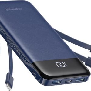 charmast Portable Charger Power Bank with Reinforced Built-in 4 Cables | 10000mAh,6 Outputs 3 Inputs,Travel Essentials,Carry-on Only,3A Fast Charging Portable Phone Charger for iPhone Samsung Pixel