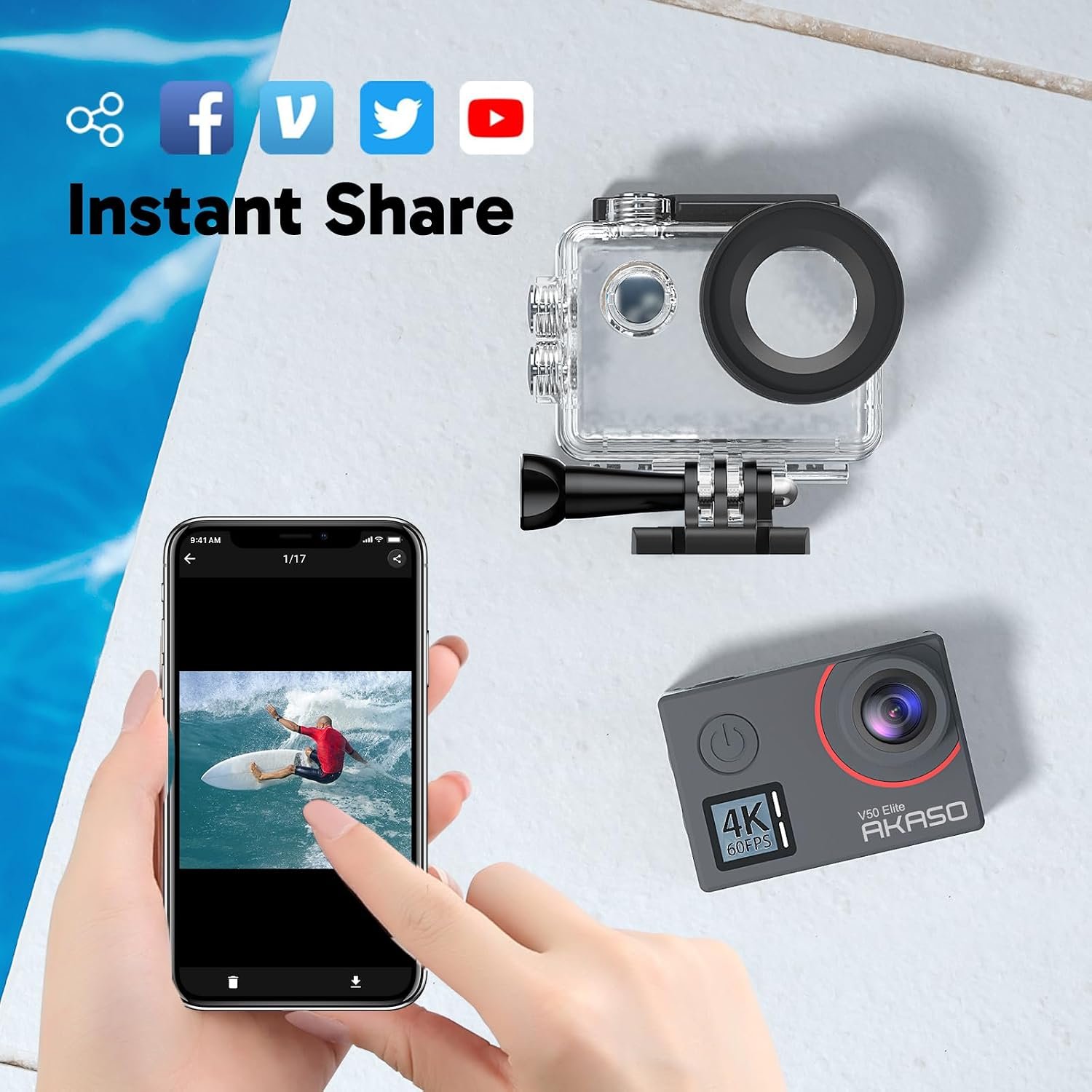 AKASO V50 Elite 4K60fps Action Camera with 128GB MicroSD Memory Card Bundle | 8X Zoom, 131 feet Waterproof Camera, Remote Control, Accessories Kit - Image 7