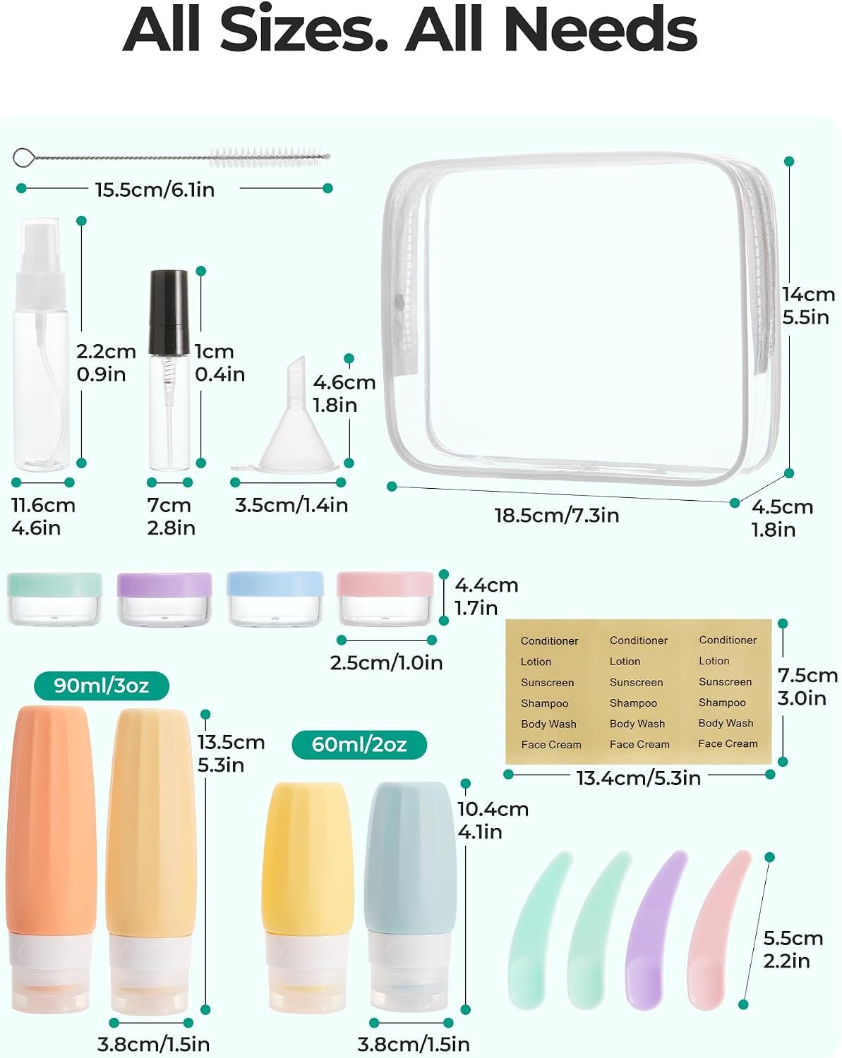 BAGSMART 18 Pack TSA Approved Travel Bottles for Toiletries, Leak Proof Silicone Travel Size Containers Bottles for Shampoo, Soft Pastel - Image 6