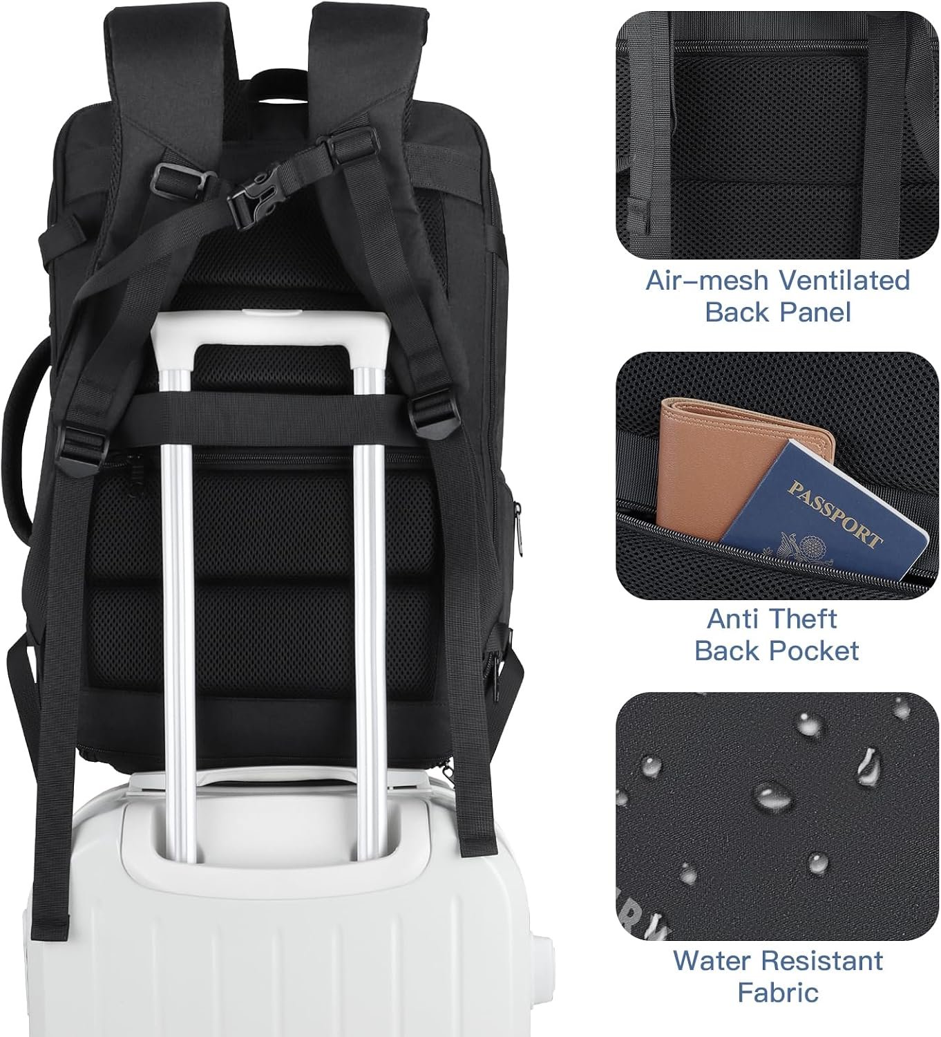 Carry On Backpack, Expandable Extra Large Travel Backpack for Men Women | 40L-50L Expandable, TSA Flight Approved, Shoe Compartment, Anti-Theft, Lightweight Weekender Backpack, Travel Gifts, Black - Image 6