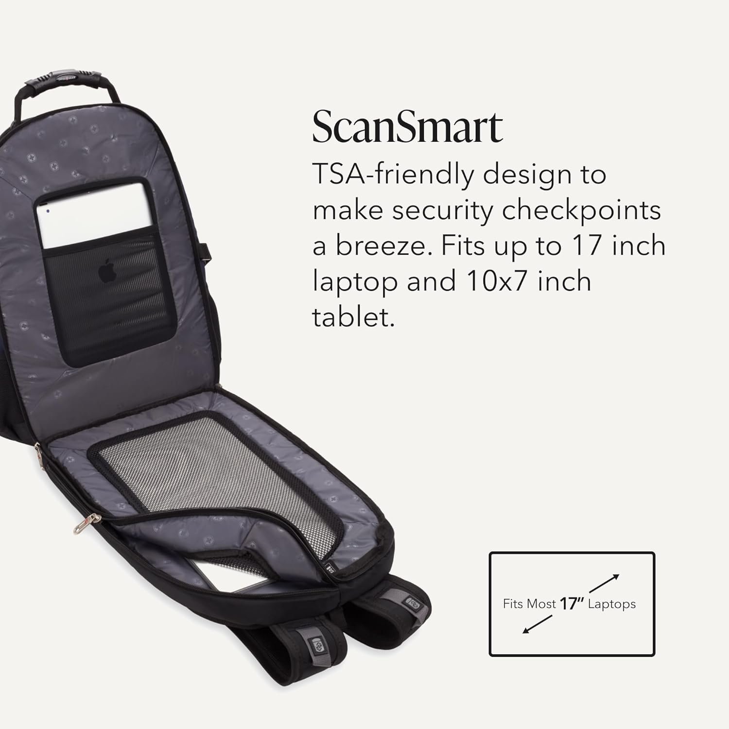 SwissGear 1900 ScanSmart Laptop Backpack, Fits Most 17-Inch Laptops, TSA-Friendly Lay-Flat Design, RFID Protection, and Tablet Pocket, Black, 31L, 18.5-Inch - Image 3