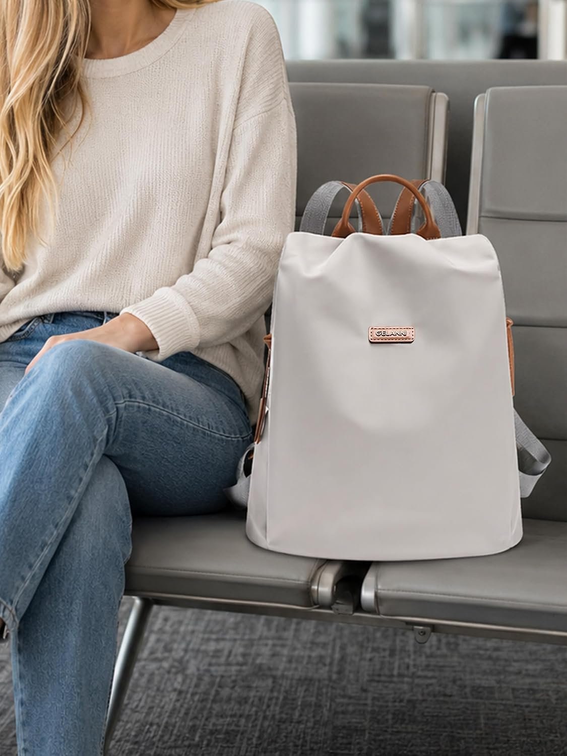 Women's Gray Backpack Purse Lightweight Nylon Anti Theft Urban Daypack Bag | Rear Zipper Opening with Adjustable Shoulder Straps Dual Top Handles Side Pockets for Travel Commuting Shopping Everyday Use - Image 5