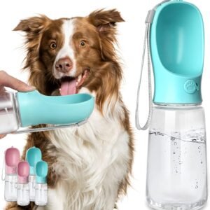 Kalimdor Dog Water Bottle, Leak Proof Portable Puppy Water Dispenser with Drinking Feeder for Pets Outdoor Walking, Hiking, Travel, Food Grade Plastic (19oz Blue)