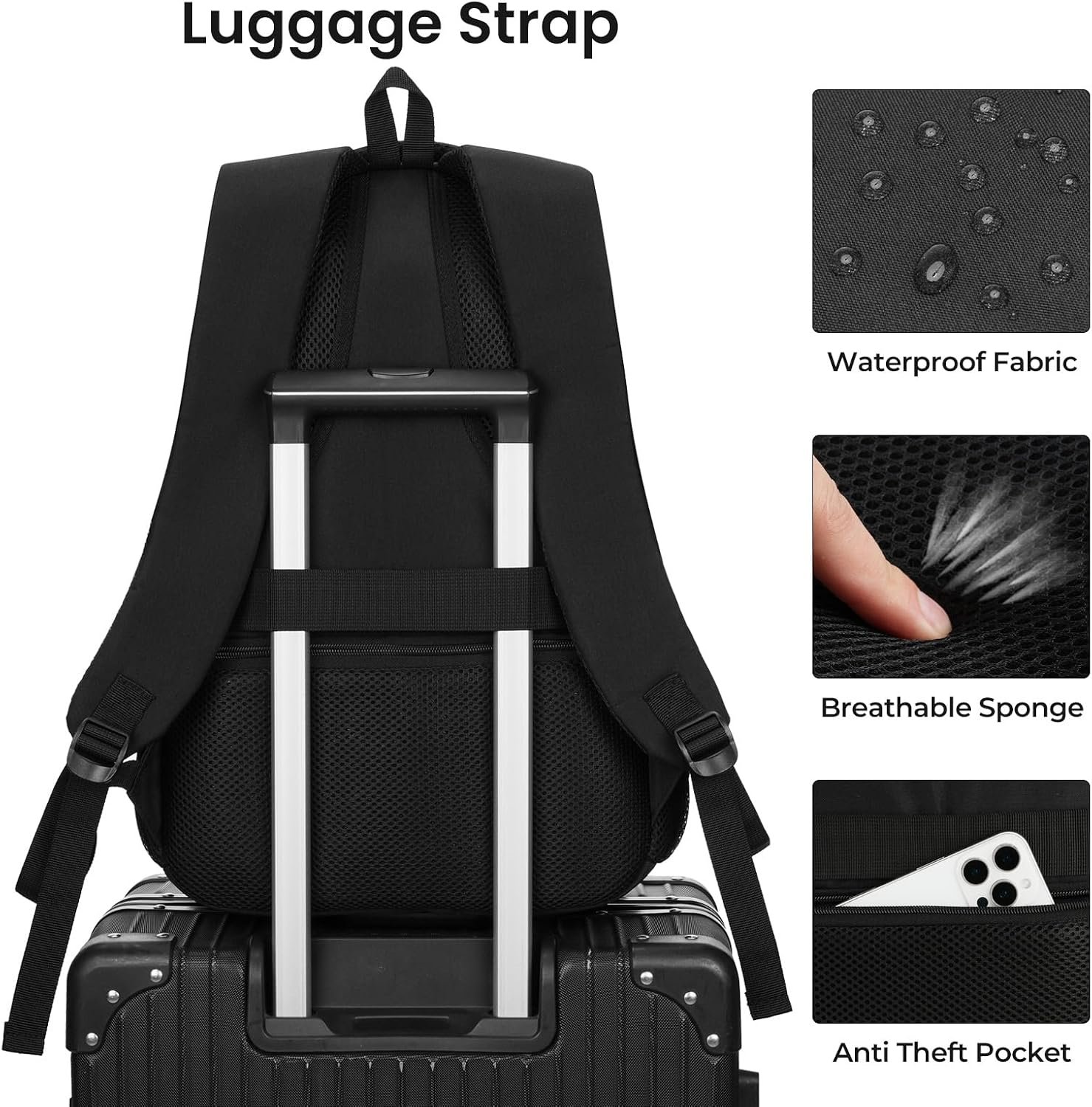 YAMTION Laptop Backpack for Men and Women, Black Backpack, School Backpack for Boys and Girls, Bookbag, Work Backpack Fits 15.6 Inch Laptop and Notebook - Image 4