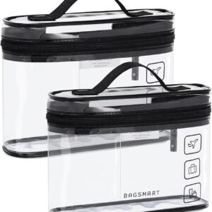 BAGSMART TSA Approved Toiletry Bag, 2 Pack Clear Makeup Cosmetic Bag Organizer, Quart Size Travel Bag for Toiletries, Carry-on Travel Accessories Essentials, Black-2pcs