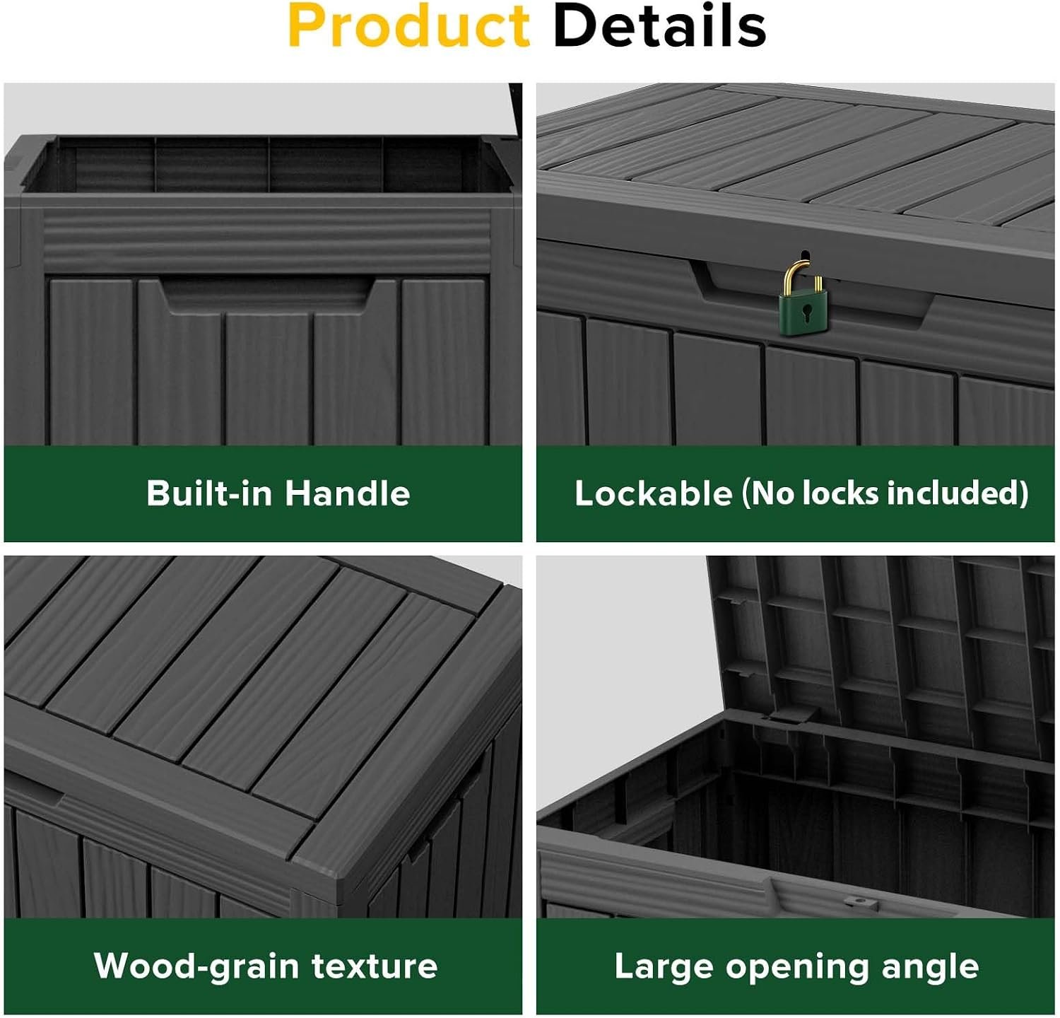 50 Gallon Outdoor Storage Box Waterproof Lockable Deck Boxes | UV Resistant Resin, for Garden Tools Cushions Patio Equipment, 300 lbs Capacity, Portable Design, Easy 16-Min Assembly - Image 4