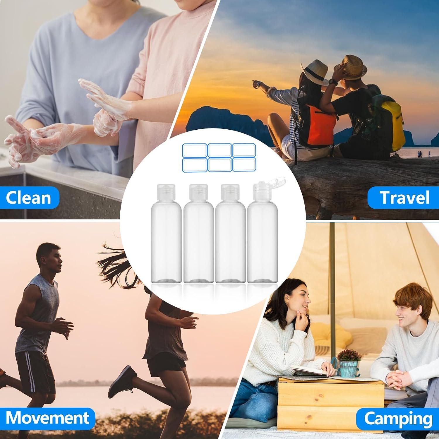 DTDNZKN 4 Pack 3.4 Oz (100ml) TSA Approved Travel Bottles for Toiletries | Leak Proof Plastic Travel Essentials Accessories with Labels - Image 6