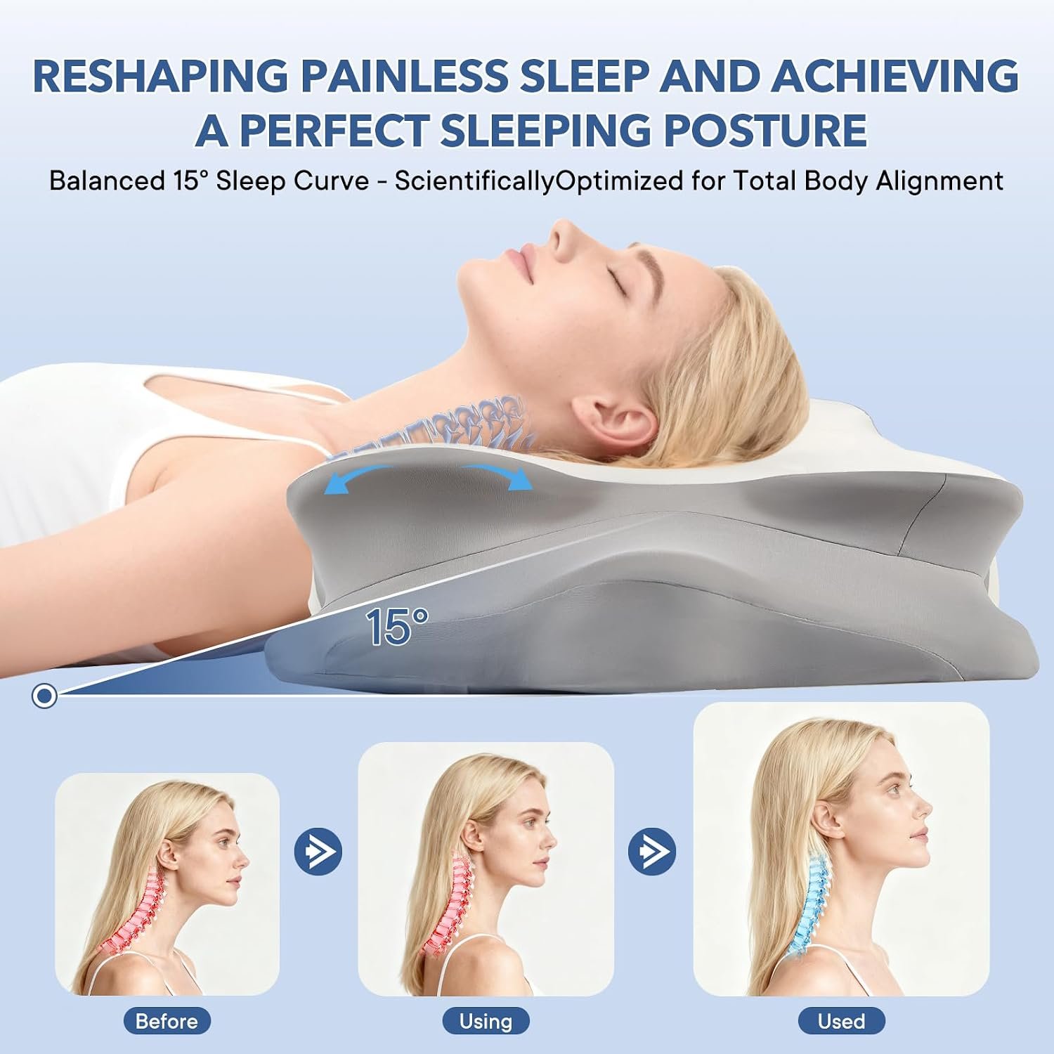 Cervical Pillow for Neck and Shoulder,Contour Memory Foam Pillow,Ergonomic Neck Support Pillow for Side Stomach Back Sleepers with Skin-Friendly Pillowcase (White) - Image 3