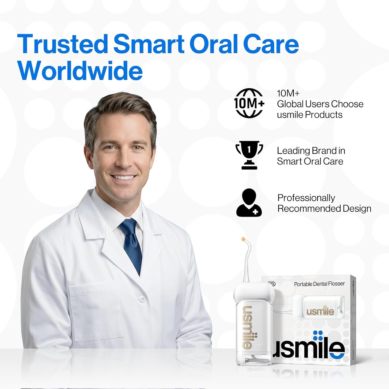 usmile C10 Portable Water Flosser for Travel, 95-Day Battery, IPX7, White | 180ml Tank, 4 Modes, 360° Nozzle, Cordless Oral Irrigator for Braces, Implants & Sensitive Teeth, Teeth Cleaner - Image 3