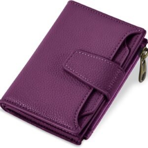 Small Wallet Women RFID Blocking Soft Leather Bifold Compact Card Holder Wallet for Women with Zipper Coin Pocket 4 ID Window