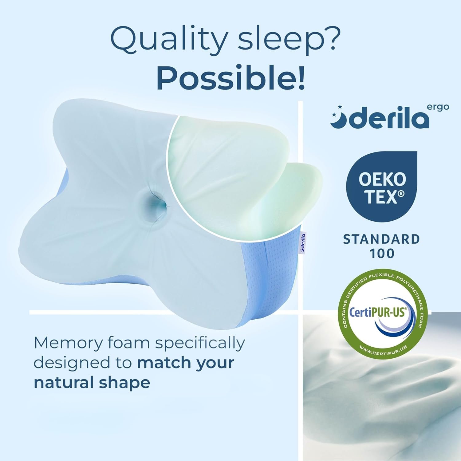 Derila Ergo Cervical Neck Pillow for Sleeping Pillow Contour Memory Foam Pillows for Back, Side Sleeper Pillows 21.25 x 14.17 x 4.72 inches | Pillows For Back, Side Sleeper Pillows 21.25 x 14.17 x 4.72 inches - Image 6